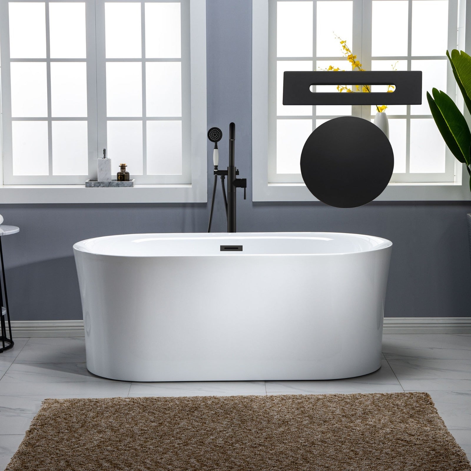 WOODBRIDGE 59" Contemporary Freestanding Acrylic Air Bubble Soaking Bathtub with Drain & Overflow, B0102