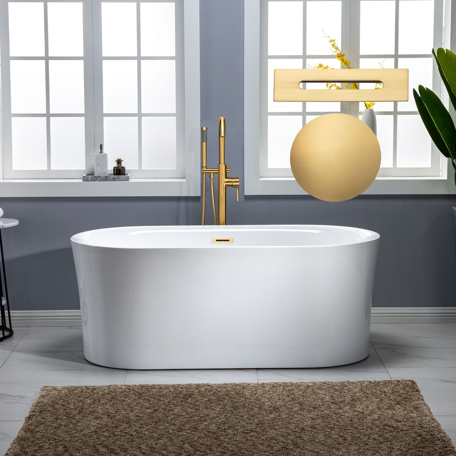 WOODBRIDGE 59" Contemporary Freestanding Acrylic Air Bubble Soaking Bathtub with Drain & Overflow, B0102