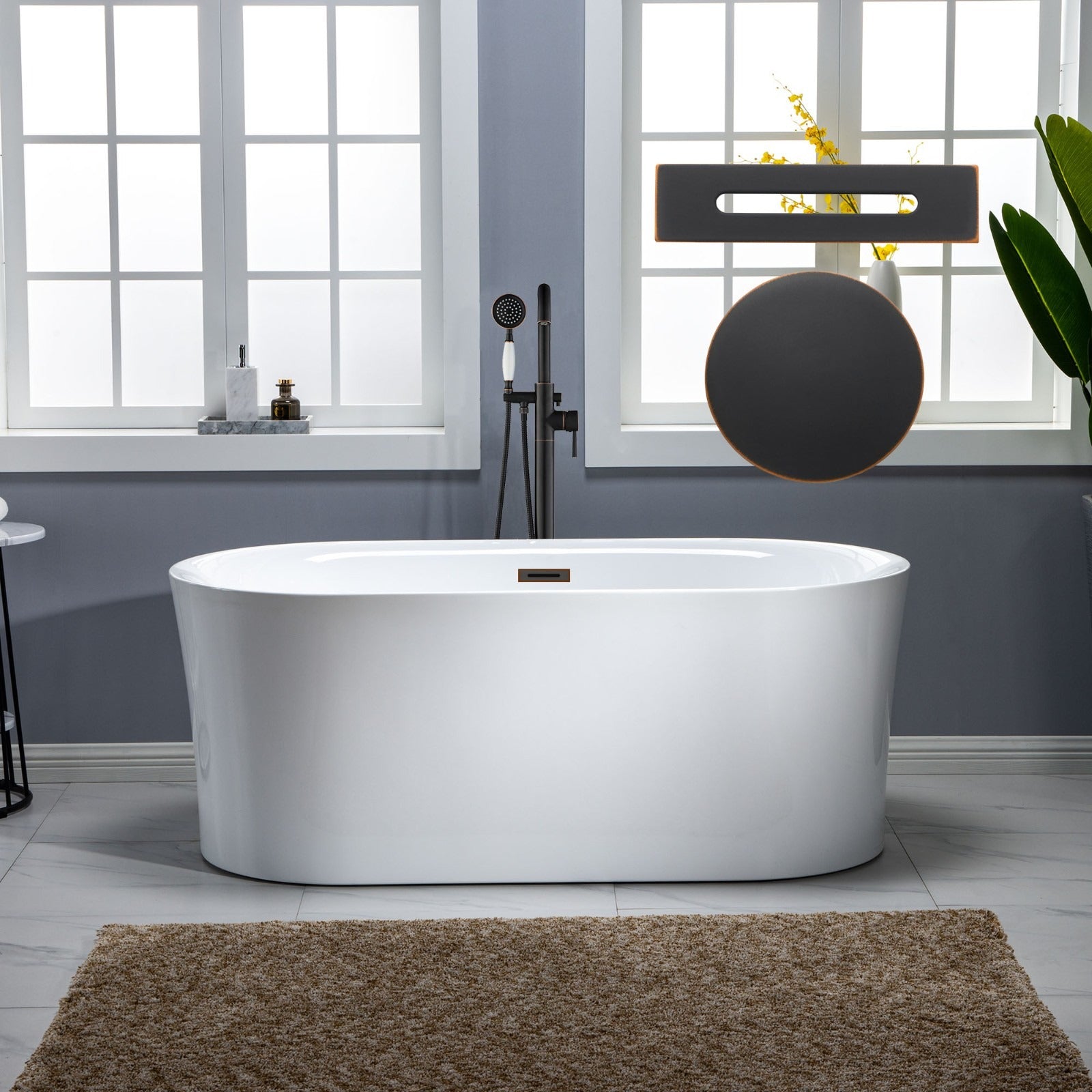 WOODBRIDGE 59" Contemporary Freestanding Acrylic Air Bubble Soaking Bathtub with Drain & Overflow, B0102