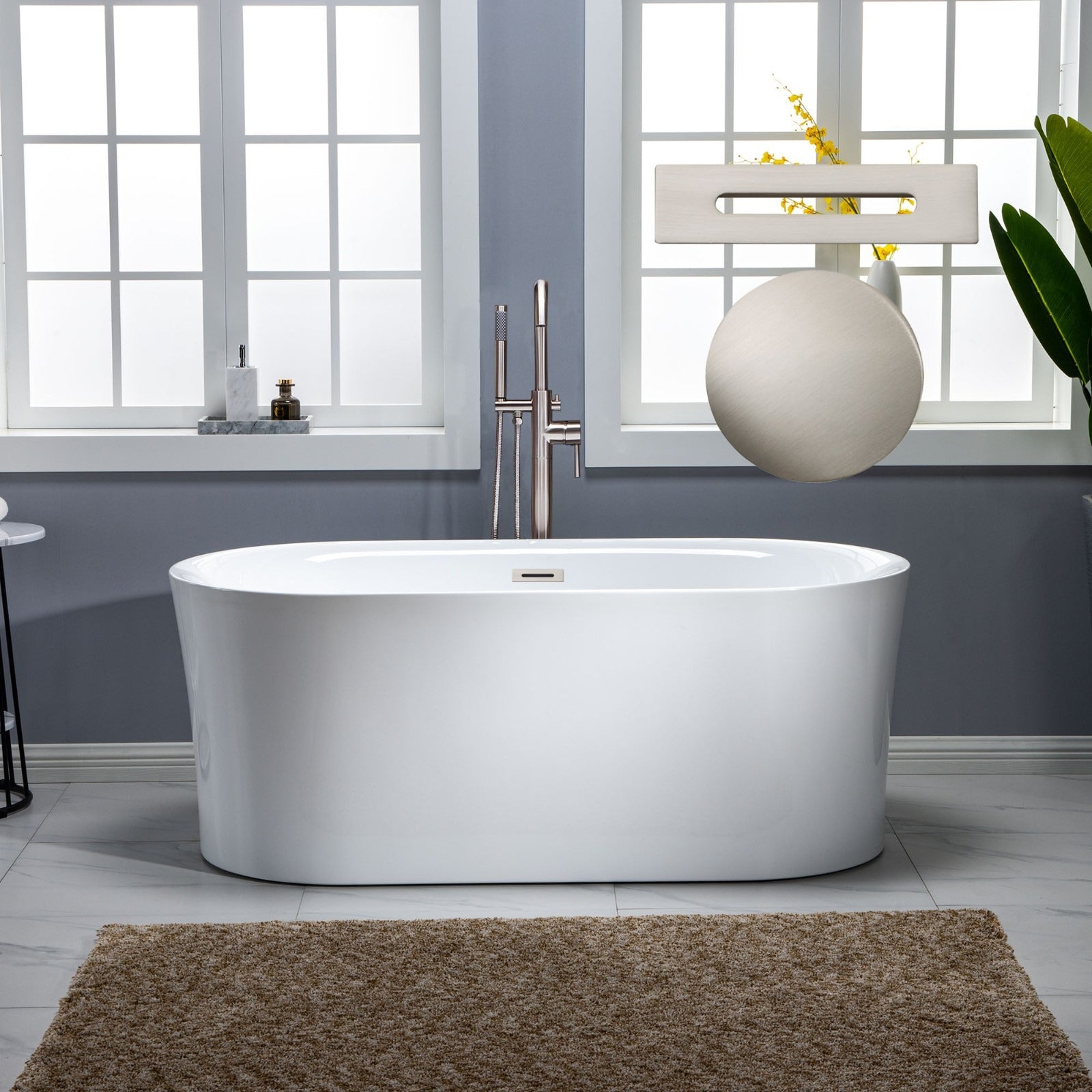 WOODBRIDGE 59" Contemporary Freestanding Acrylic Air Bubble Soaking Bathtub with Drain & Overflow, B0102