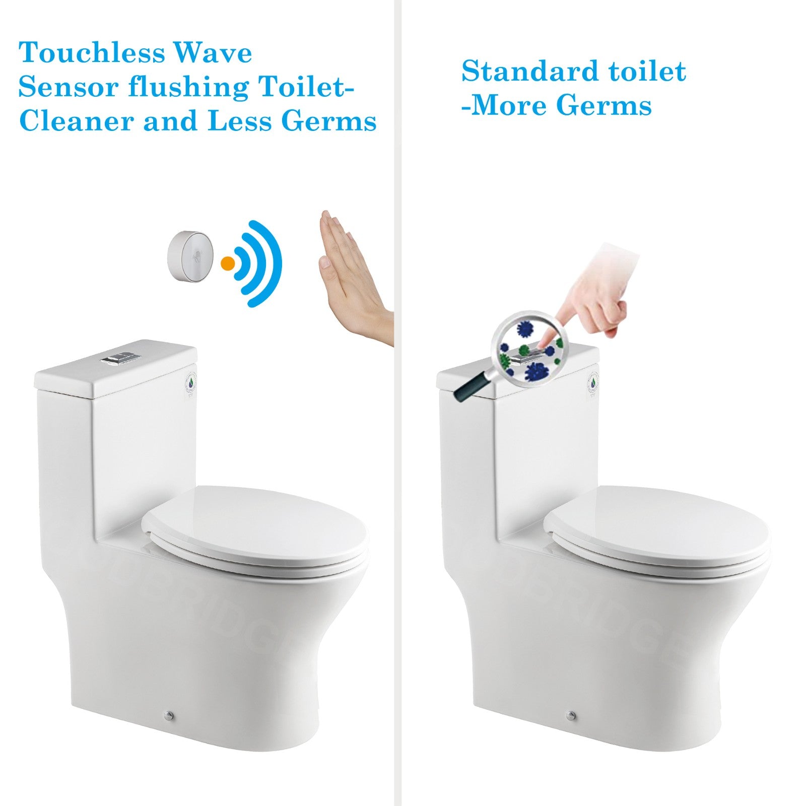 WOODBRIDGEE B0500-A Short Compact One Piece Toilet with Soft Closing Seat and Touchless Sensor Flush Kit, Small Toilet, White