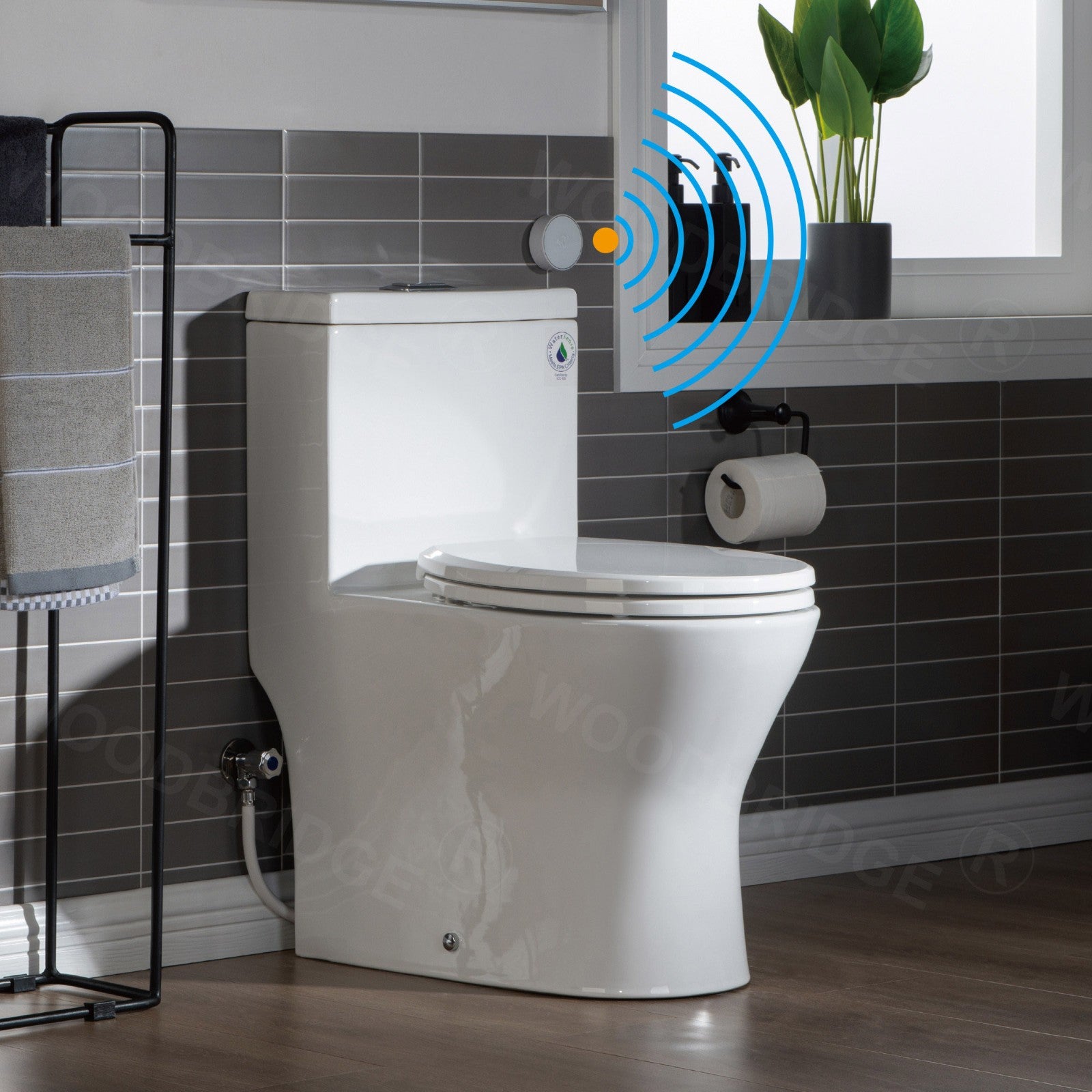 WOODBRIDGEE B0500-A Short Compact One Piece Toilet with Soft Closing Seat and Touchless Sensor Flush Kit, Small Toilet, White