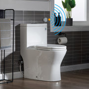 WOODBRIDGEE B0500-A Short Compact One Piece Toilet with Soft Closing Seat and Touchless Sensor Flush Kit, Small Toilet, White