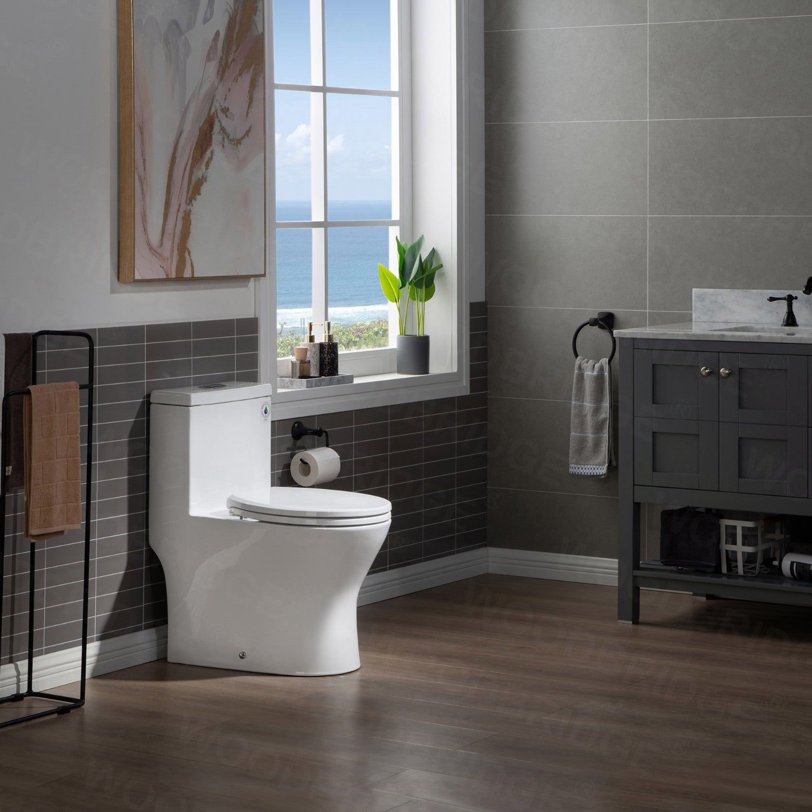WOODBRIDGEE B0500-A Short Compact One Piece Toilet with Soft Closing Seat and Touchless Sensor Flush Kit, Small Toilet, White