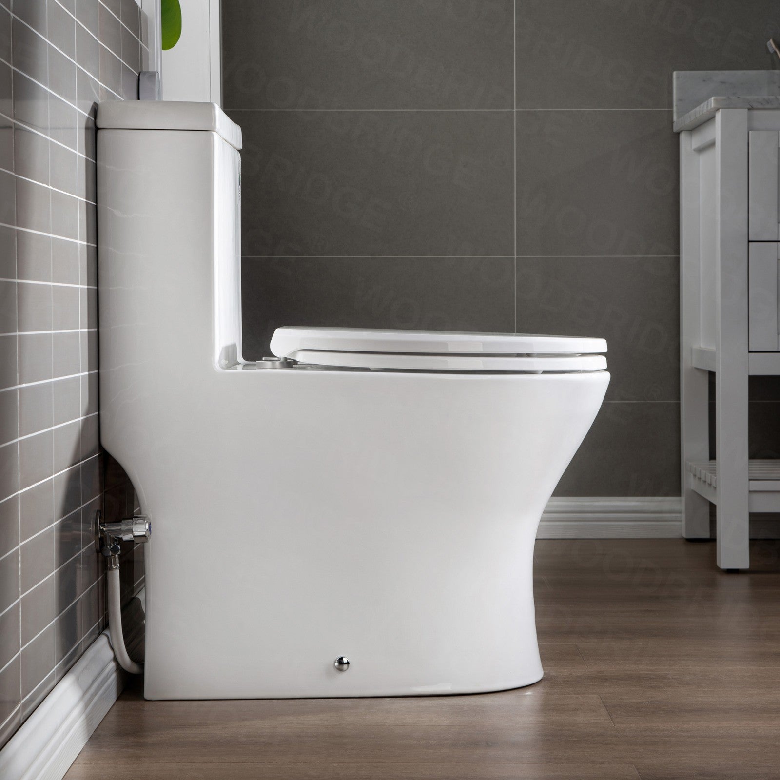 WOODBRIDGEE B0500-A Short Compact One Piece Toilet with Soft Closing Seat and Touchless Sensor Flush Kit, Small Toilet, White