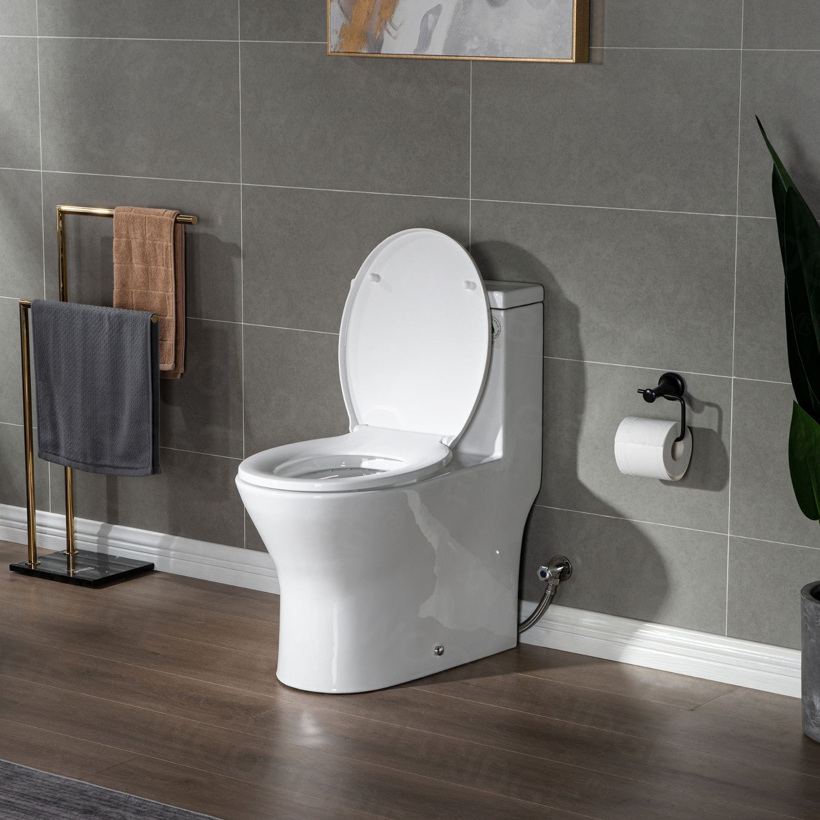 WOODBRIDGEE B0500-A Short Compact One Piece Toilet with Soft Closing Seat and Touchless Sensor Flush Kit, Small Toilet, White