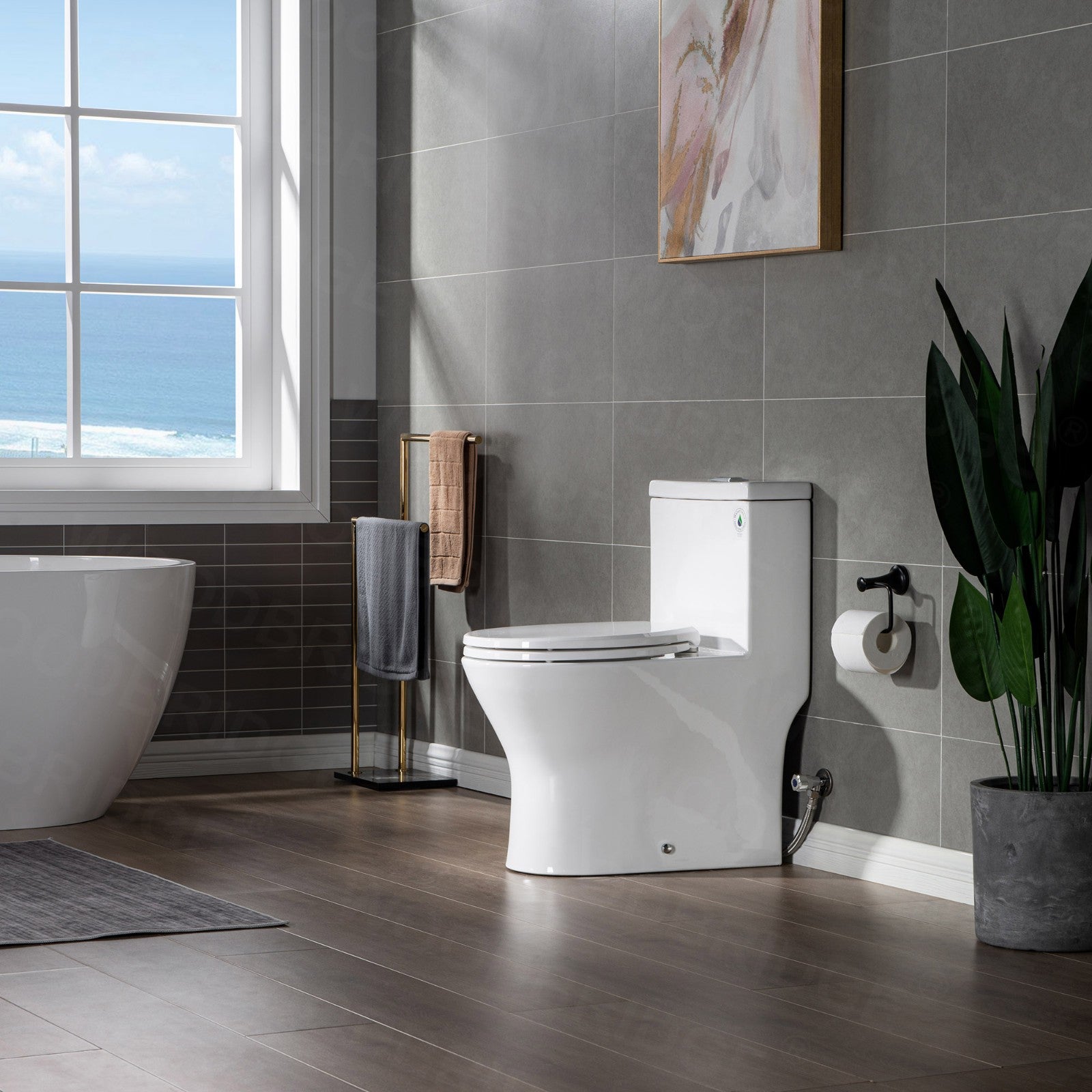 WOODBRIDGEE B0500-A Short Compact One Piece Toilet with Soft Closing Seat and Touchless Sensor Flush Kit, Small Toilet, White