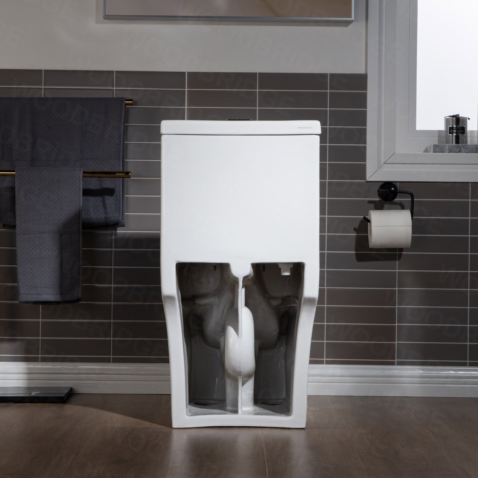 WOODBRIDGEE B0500-A Short Compact One Piece Toilet with Soft Closing Seat and Touchless Sensor Flush Kit, Small Toilet, White