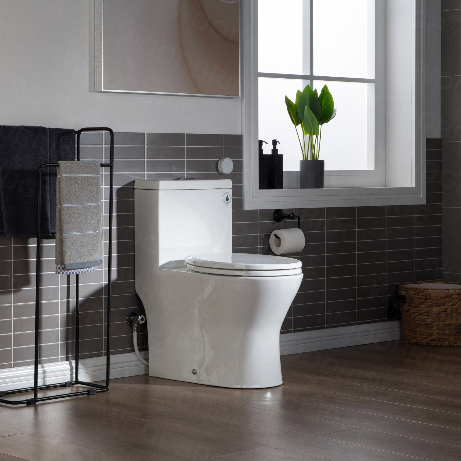WOODBRIDGEE B0500-A Short Compact One Piece Toilet with Soft Closing Seat and Touchless Sensor Flush Kit, Small Toilet, White