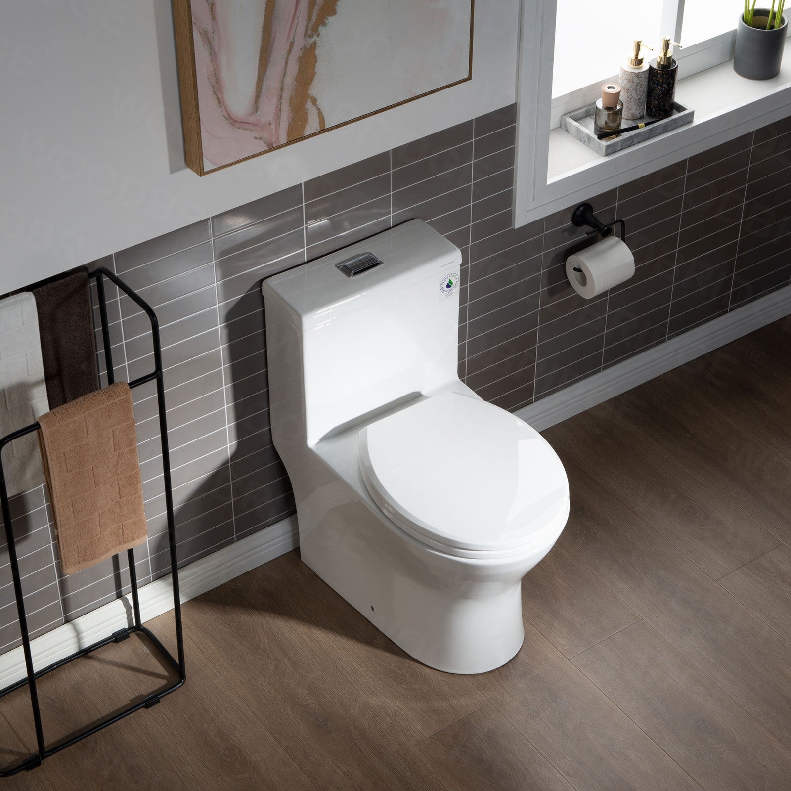 WOODBRIDGEE B0500-A Short Compact One Piece Toilet with Soft Closing Seat and Touchless Sensor Flush Kit, Small Toilet, White