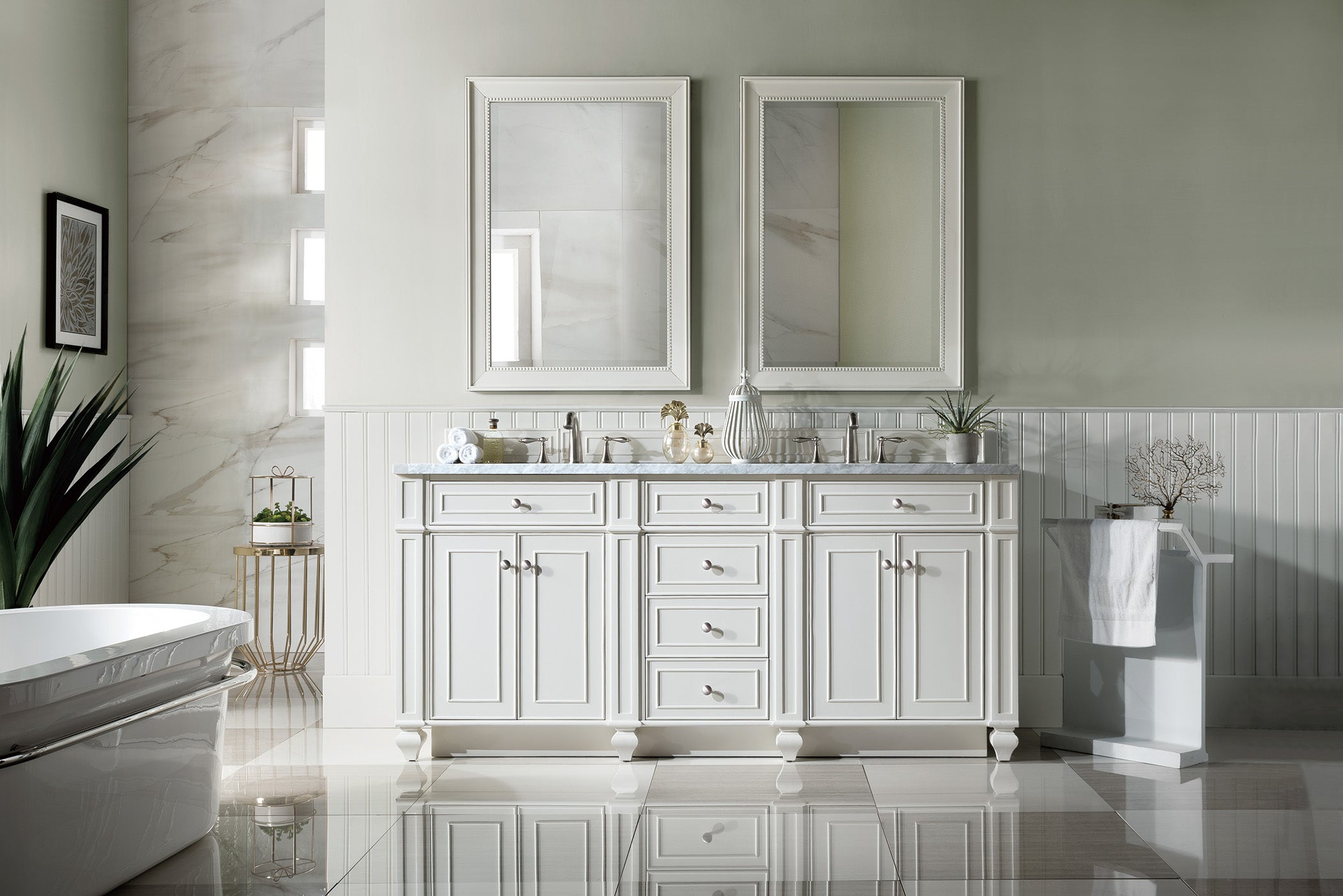 James Martin Bristol 72" Double Vanity in Bright White with 3cm Countertop