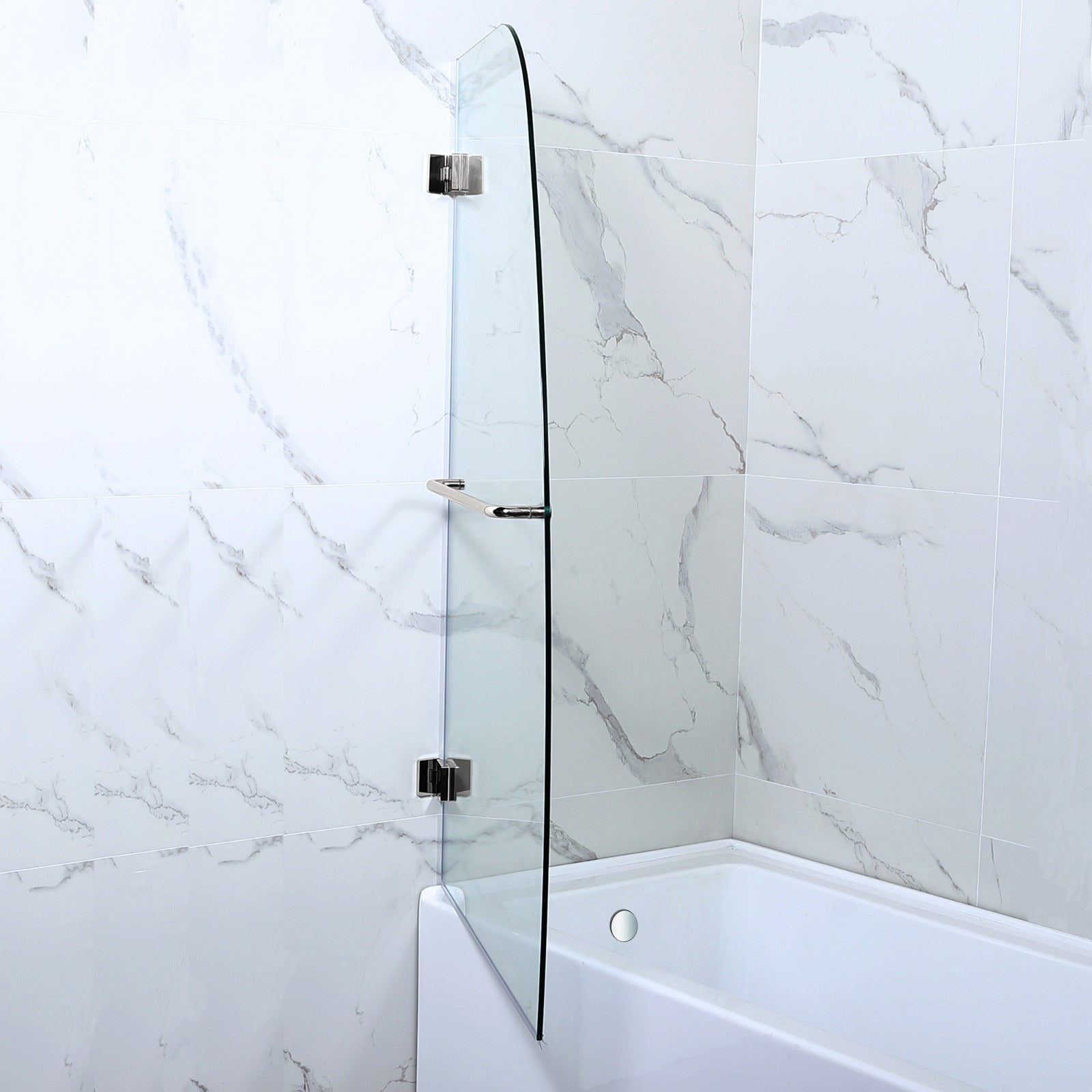 WOODBRIDGE Frameless Hinged Bathtub Shower, 5/16" Tempered Panel, 34" W x 58" H Tub Glass Door,MTDB3458