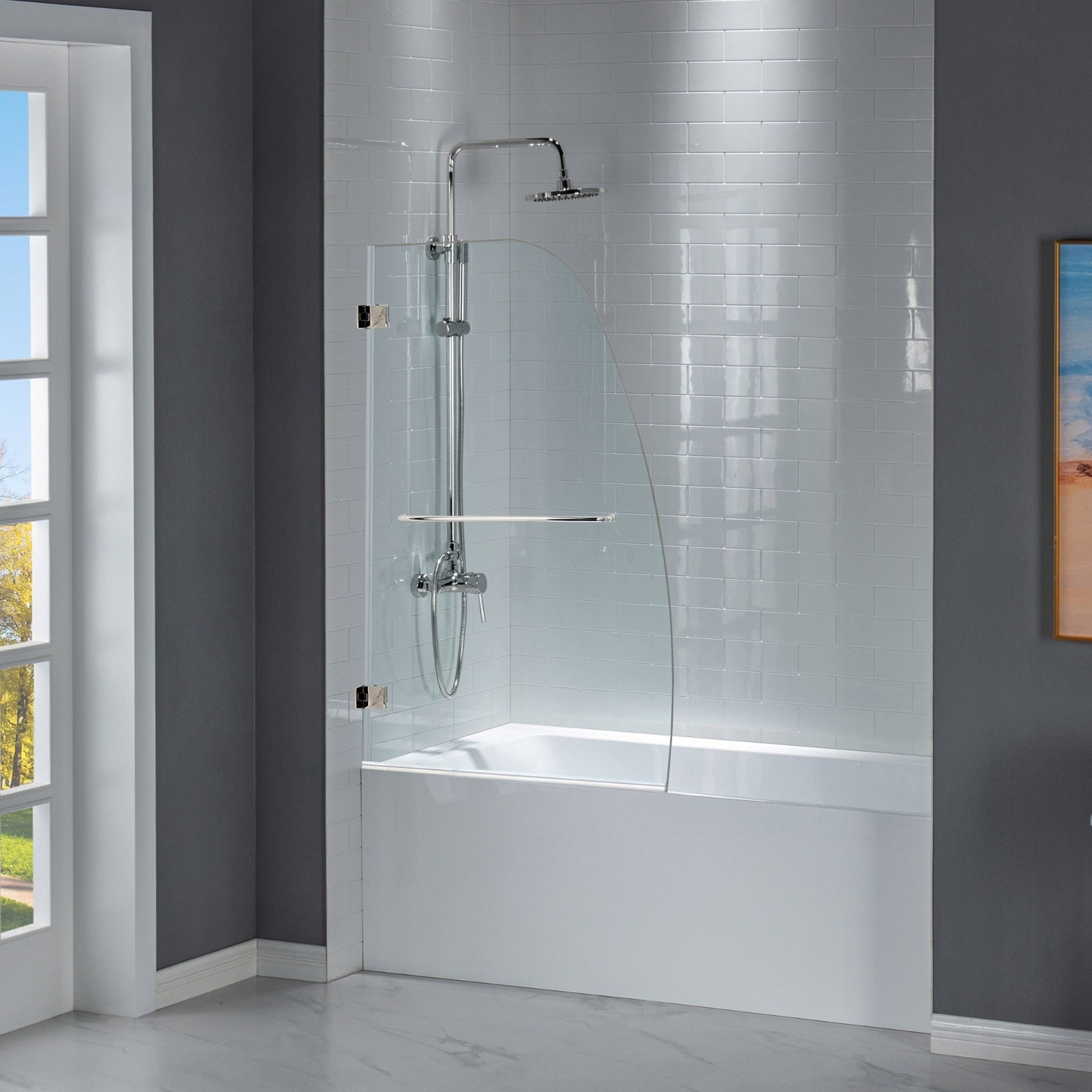 WOODBRIDGE Frameless Hinged Bathtub Shower, 5/16" Tempered Panel, 34" W x 58" H Tub Glass Door,MTDB3458