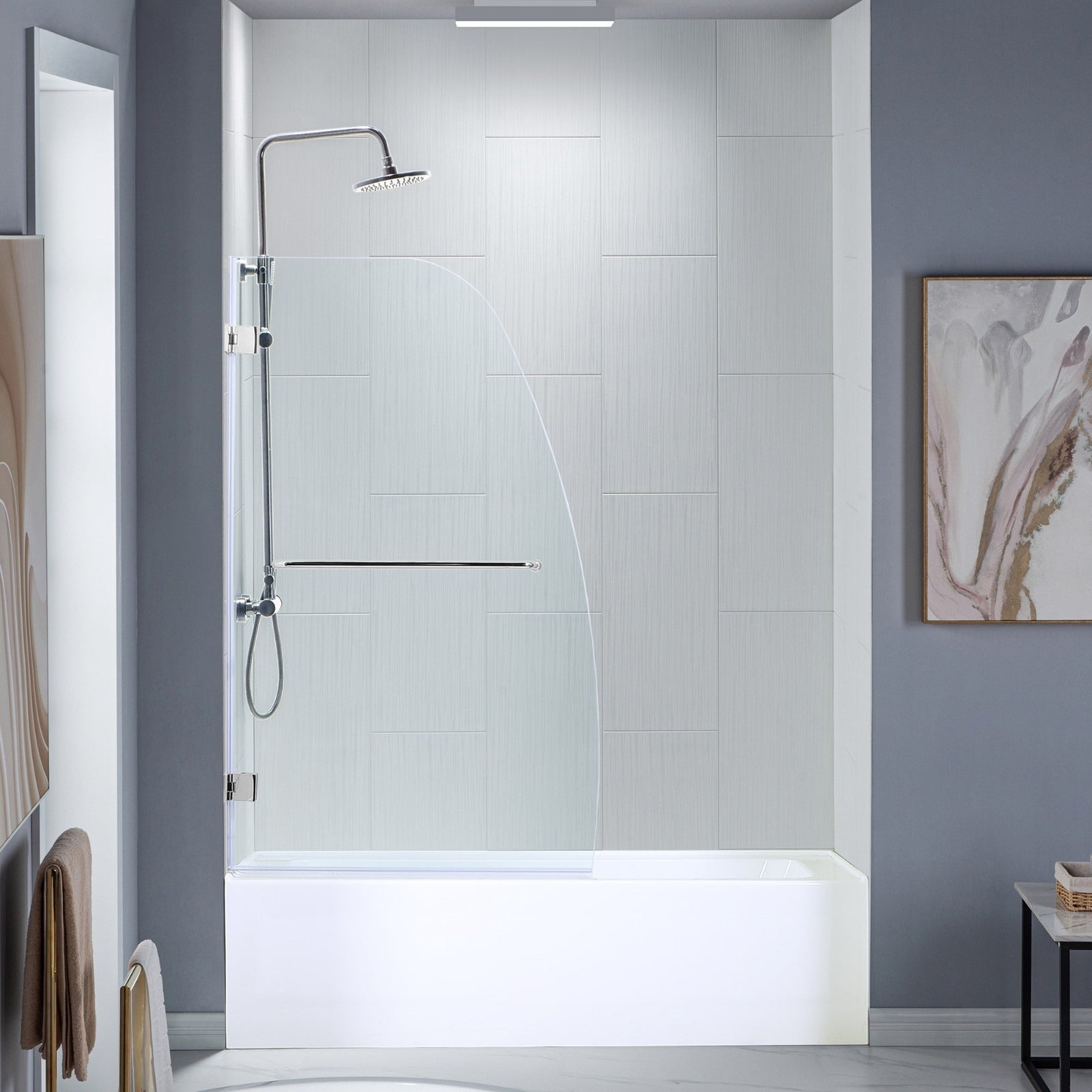 WOODBRIDGE Frameless Hinged Bathtub Shower, 5/16" Tempered Panel, 34" W x 58" H Tub Glass Door,MTDB3458