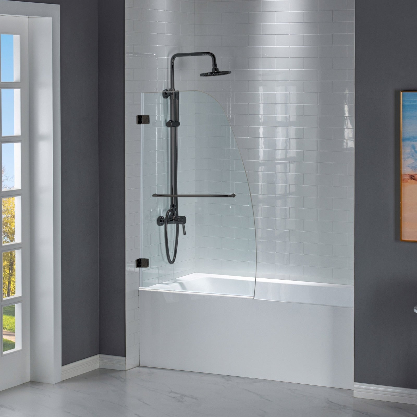 WOODBRIDGE Frameless Hinged Bathtub Shower, 5/16" Tempered Panel, 34" W x 58" H Tub Glass Door,MTDB3458