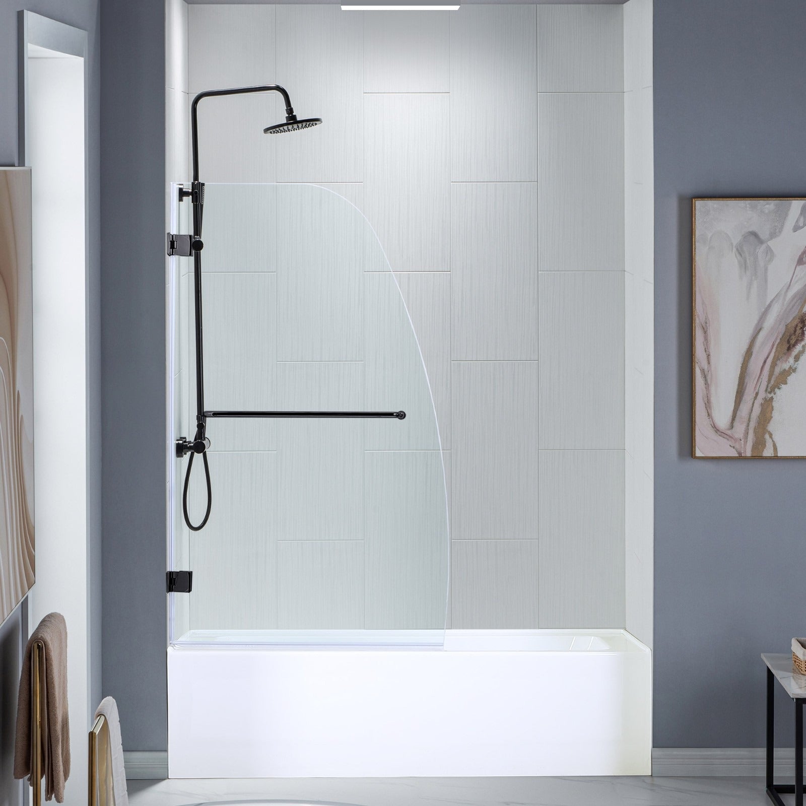 WOODBRIDGE Frameless Hinged Bathtub Shower, 5/16" Tempered Panel, 34" W x 58" H Tub Glass Door,MTDB3458