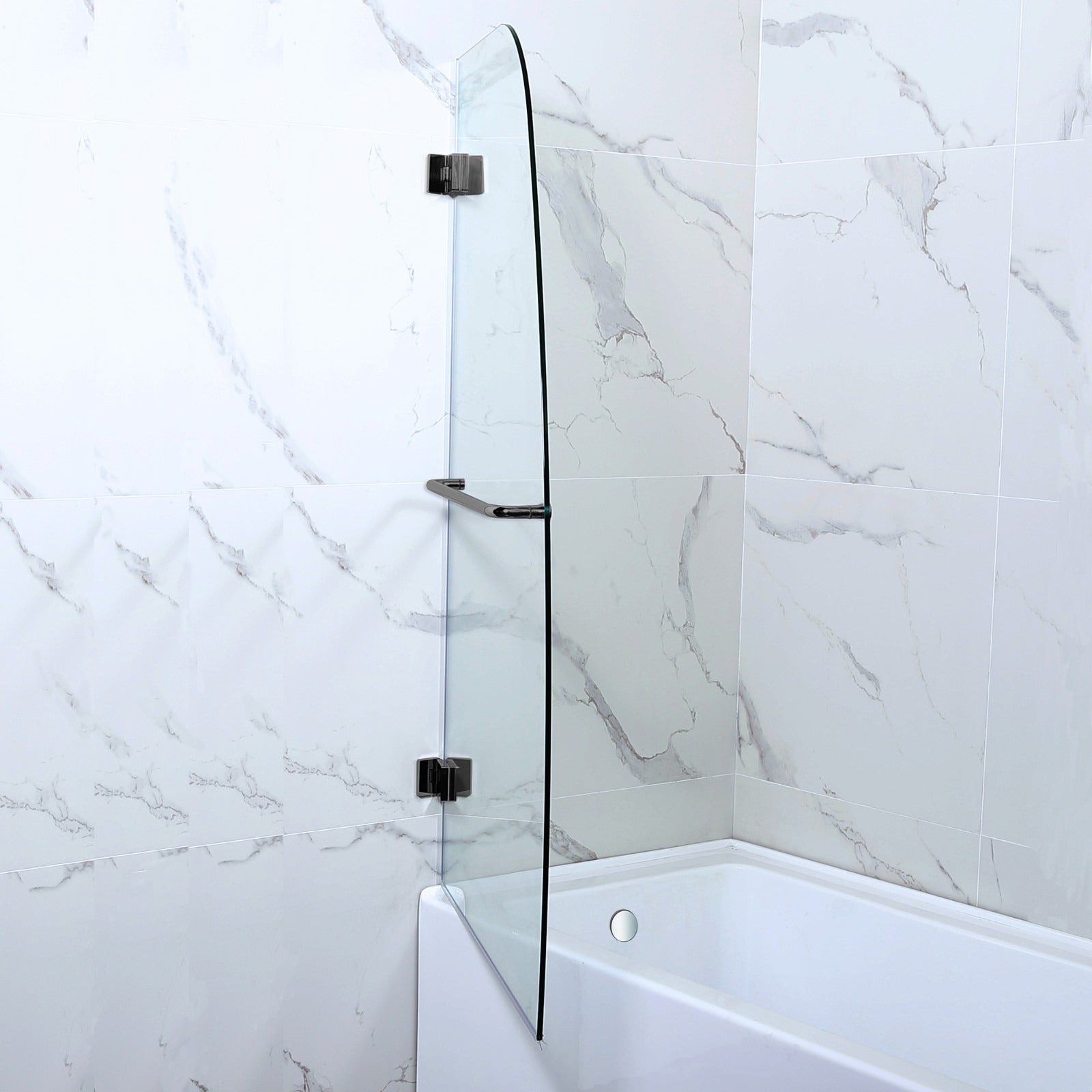 WOODBRIDGE Frameless Hinged Bathtub Shower, 5/16" Tempered Panel, 34" W x 58" H Tub Glass Door,MTDB3458