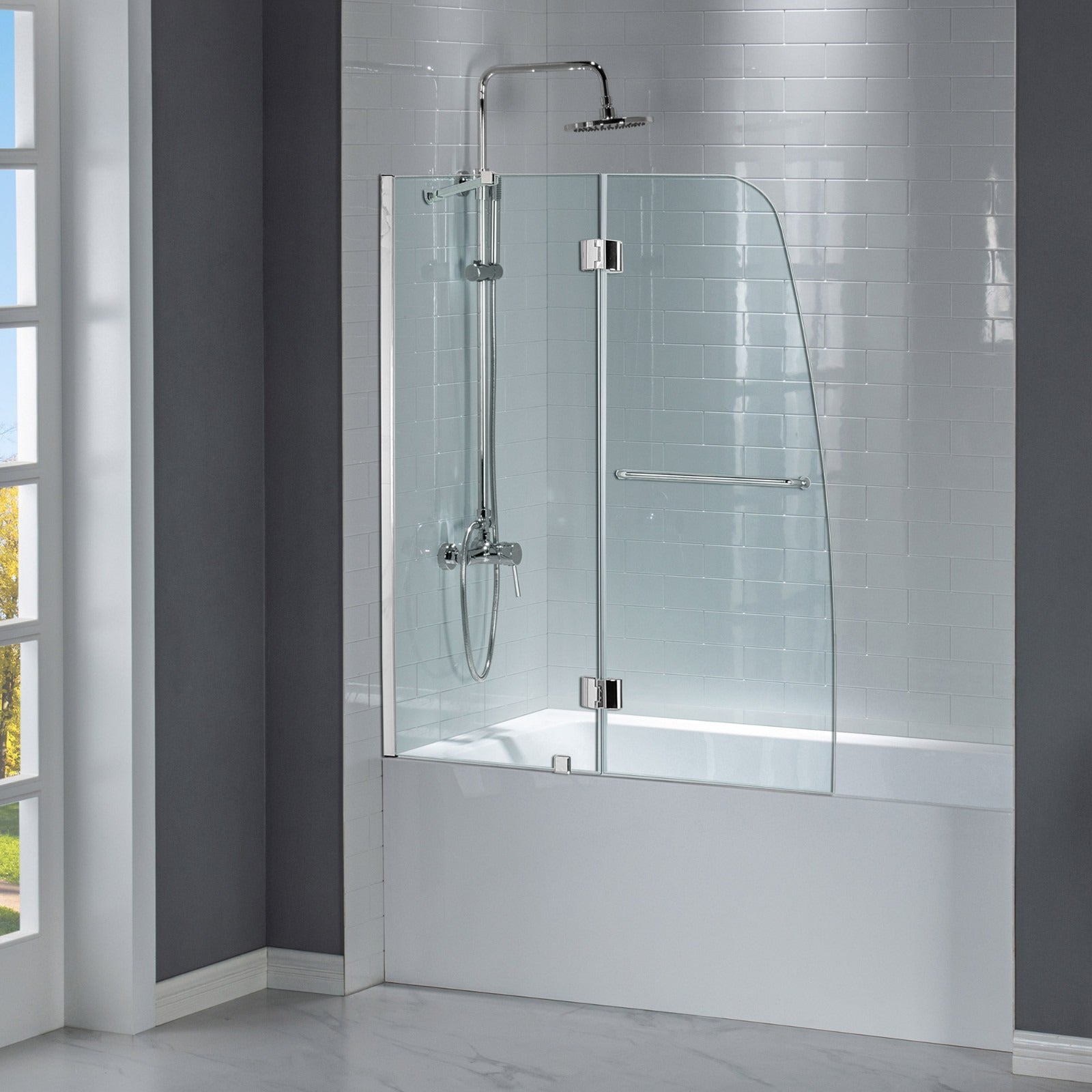 WOODBRIDGE Frameless Hinged Bathtub Shower, 5/16" Tempered Panel, 48-3/8" W x 58" H Tub Glass Door, MTDB4958