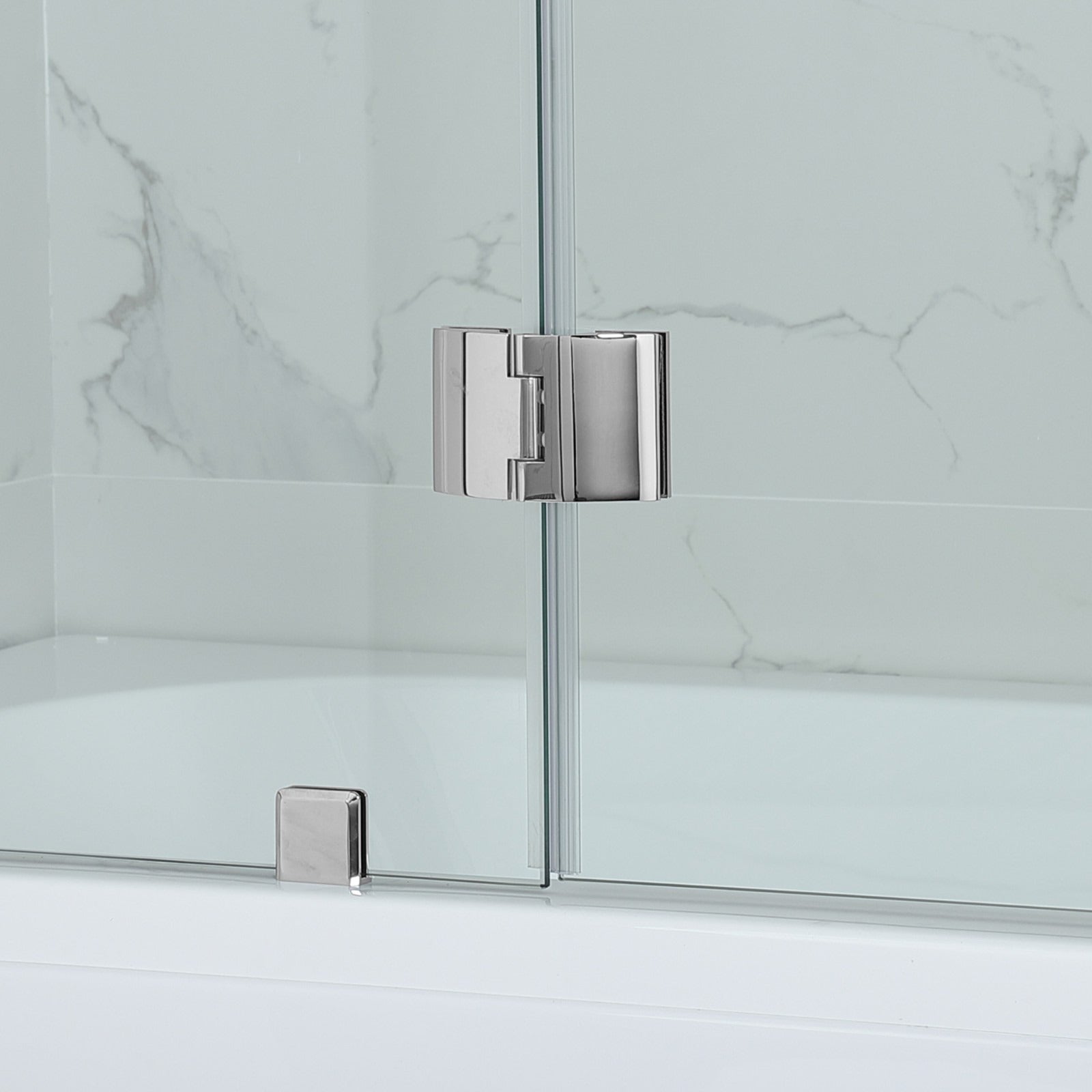 WOODBRIDGE Frameless Hinged Bathtub Shower, 5/16" Tempered Panel, 48-3/8" W x 58" H Tub Glass Door, MTDB4958