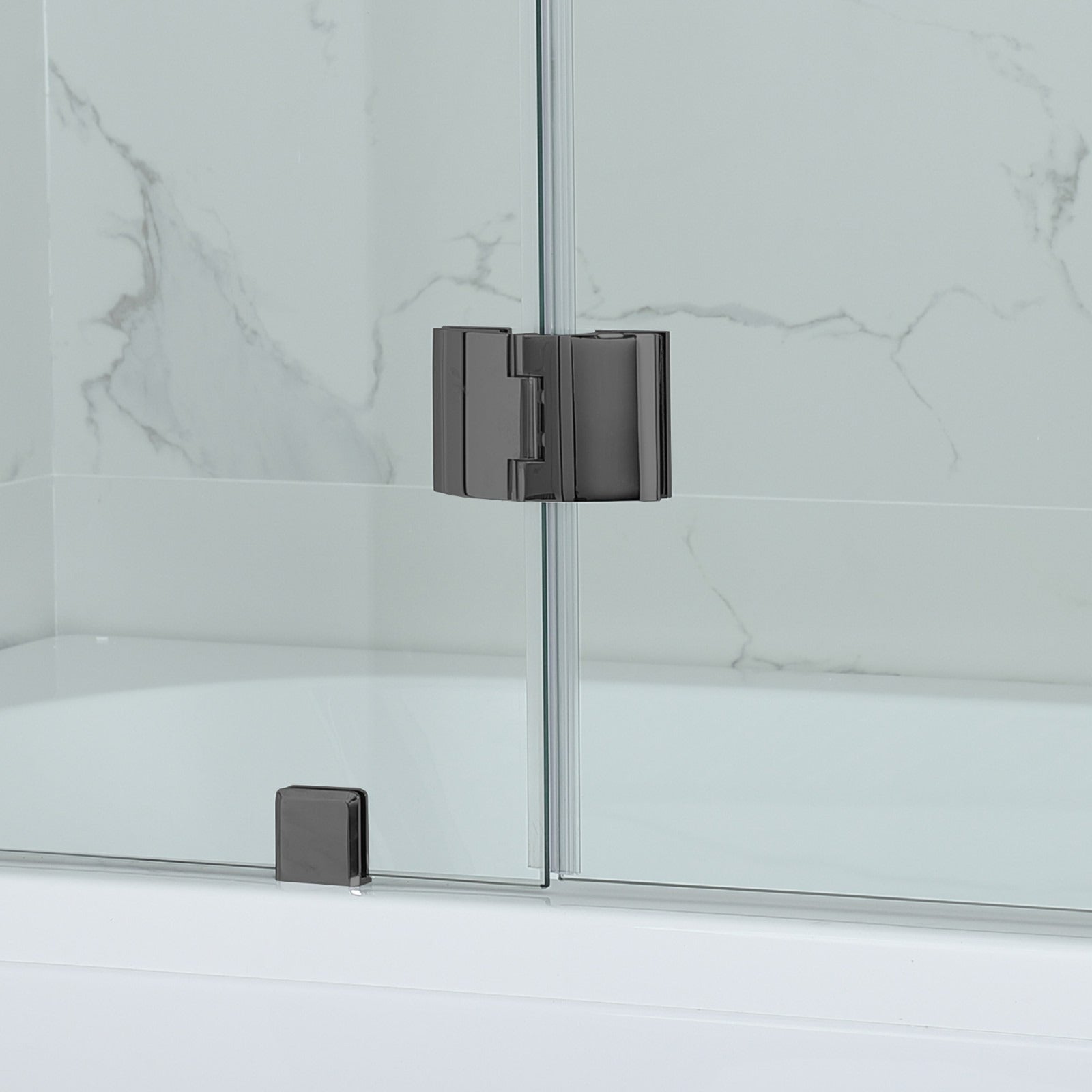 WOODBRIDGE Frameless Hinged Bathtub Shower, 5/16" Tempered Panel, 48-3/8" W x 58" H Tub Glass Door, MTDB4958