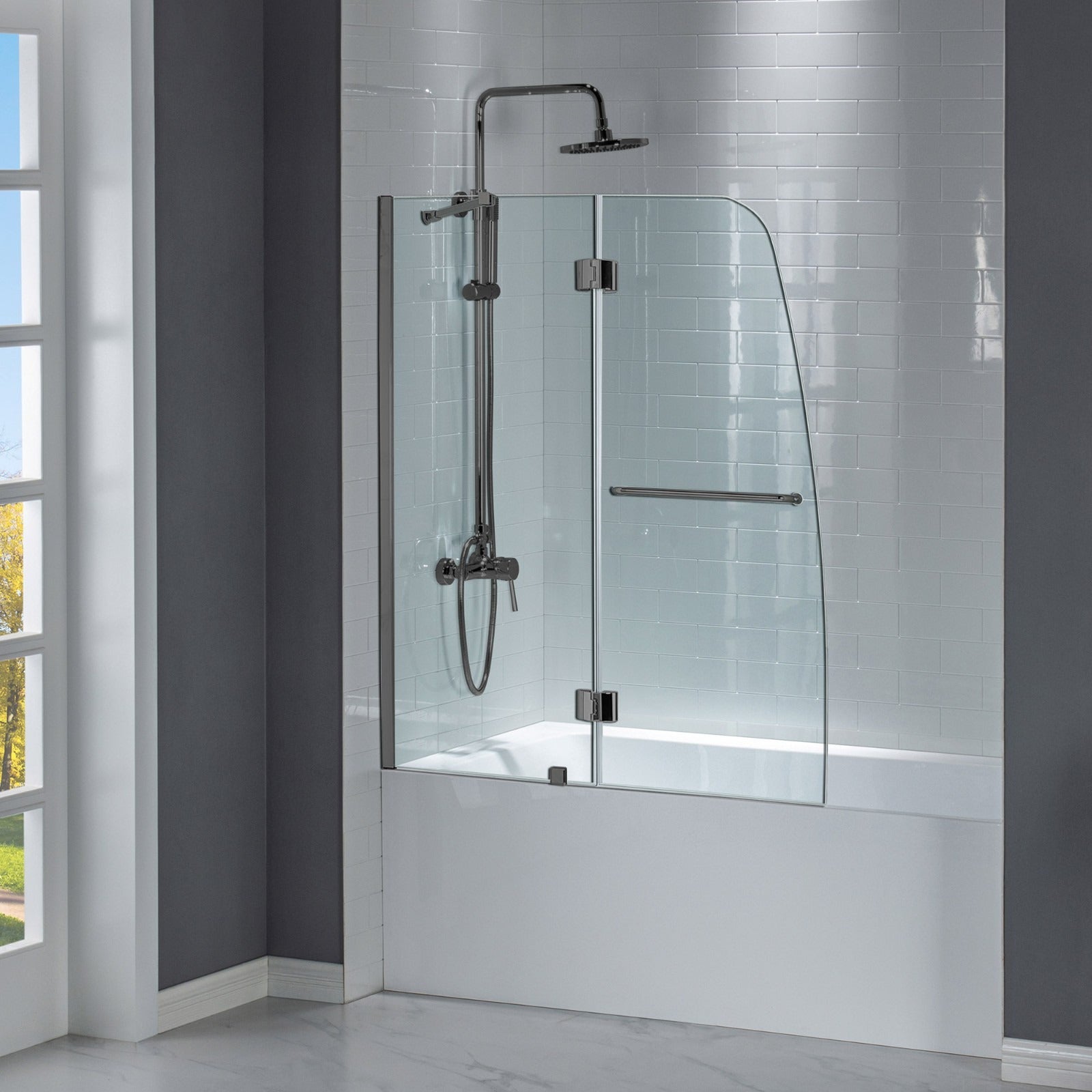 WOODBRIDGE Frameless Hinged Bathtub Shower, 5/16" Tempered Panel, 48-3/8" W x 58" H Tub Glass Door, MTDB4958