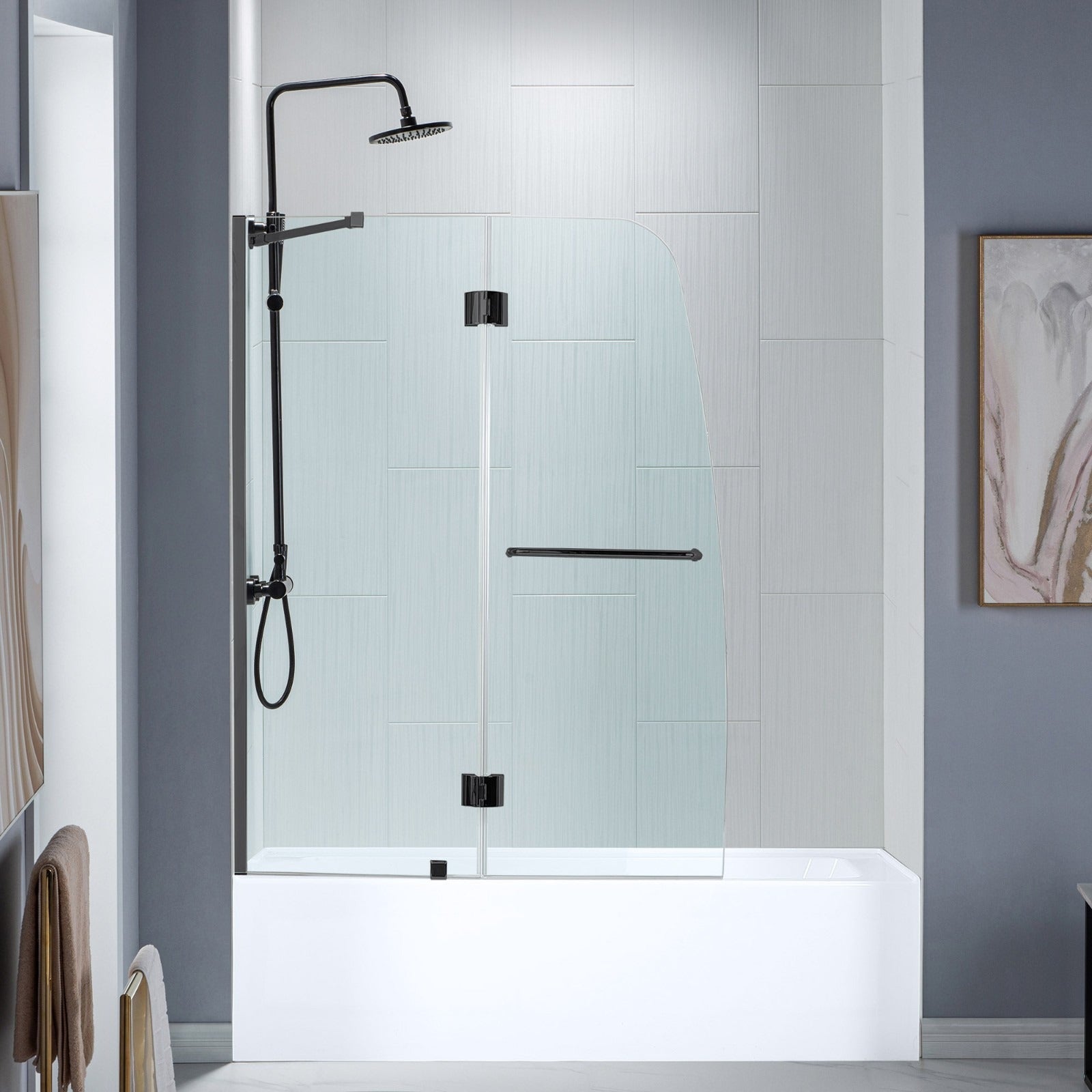 WOODBRIDGE Frameless Hinged Bathtub Shower, 5/16" Tempered Panel, 48-3/8" W x 58" H Tub Glass Door, MTDB4958