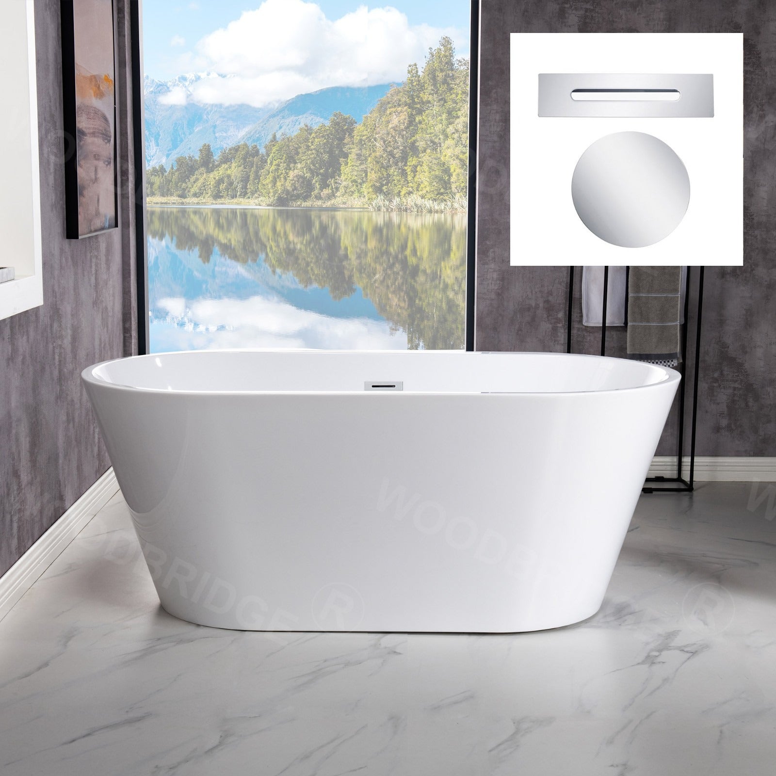 WOODBRIDGE 54" Acrylic Freestanding Bathtub Contemporary Soaking Tub with with Drain & Overflow, B1702