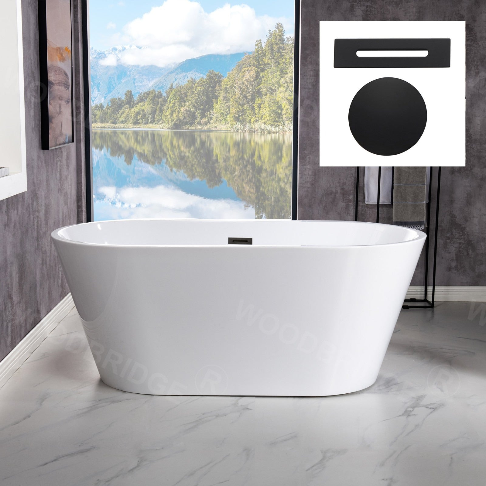 WOODBRIDGE 54" Acrylic Freestanding Bathtub Contemporary Soaking Tub with with Drain & Overflow, B1702