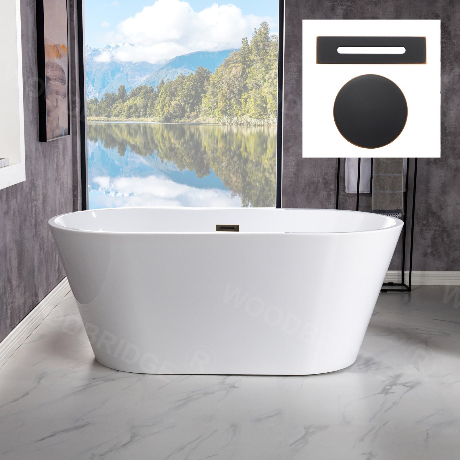 WOODBRIDGE 54" Acrylic Freestanding Bathtub Contemporary Soaking Tub with with Drain & Overflow, B1702