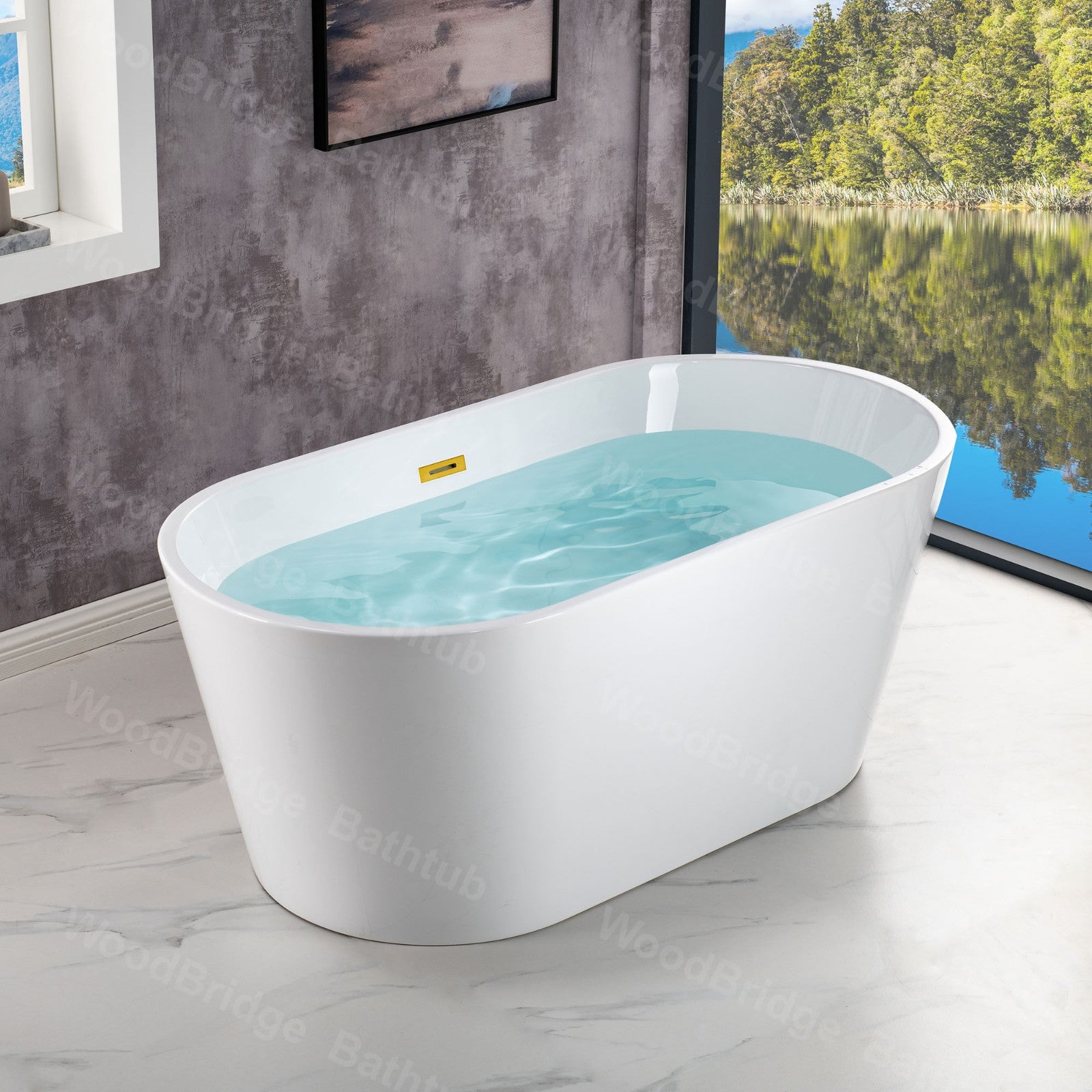 WOODBRIDGE 54" Acrylic Freestanding Bathtub Contemporary Soaking Tub with with Drain & Overflow, B1702
