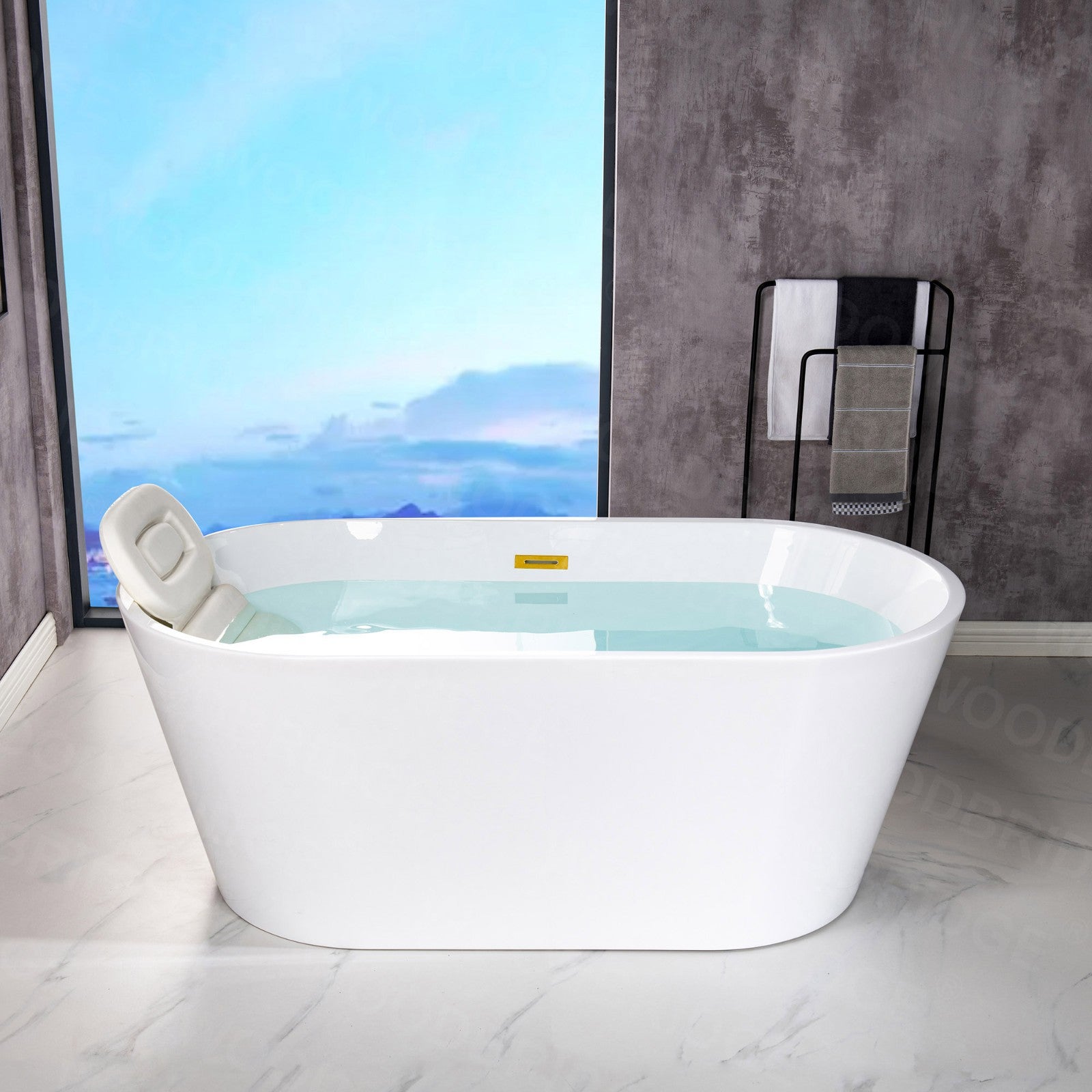 WOODBRIDGE 54" Acrylic Freestanding Bathtub Contemporary Soaking Tub with with Drain & Overflow, B1702