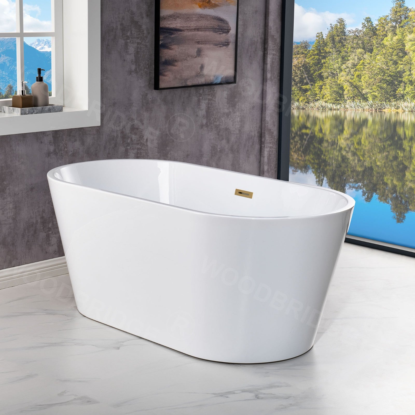 WOODBRIDGE 54" Acrylic Freestanding Bathtub Contemporary Soaking Tub with with Drain & Overflow, B1702