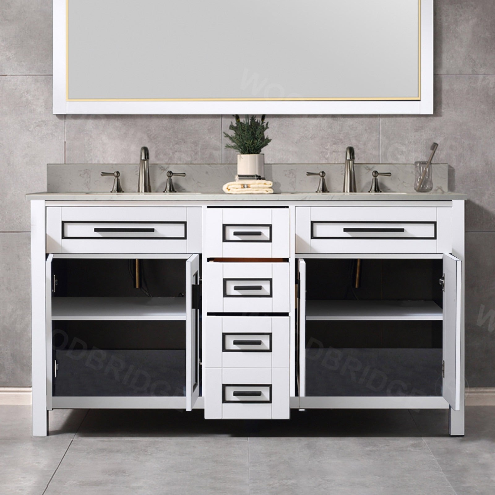 Woodbridge Milan 61" Floor Mounted Single Basin Vanity Set with Solid Wood Cabinet