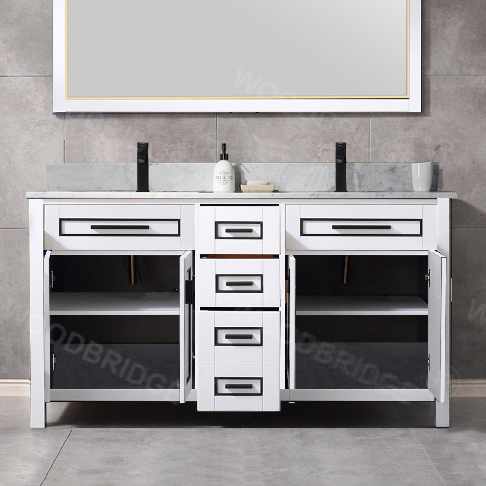 WOODBRIDGE Milan 61" Floor Mounted Single Basin Vanity Set with Solid Wood Cabinet