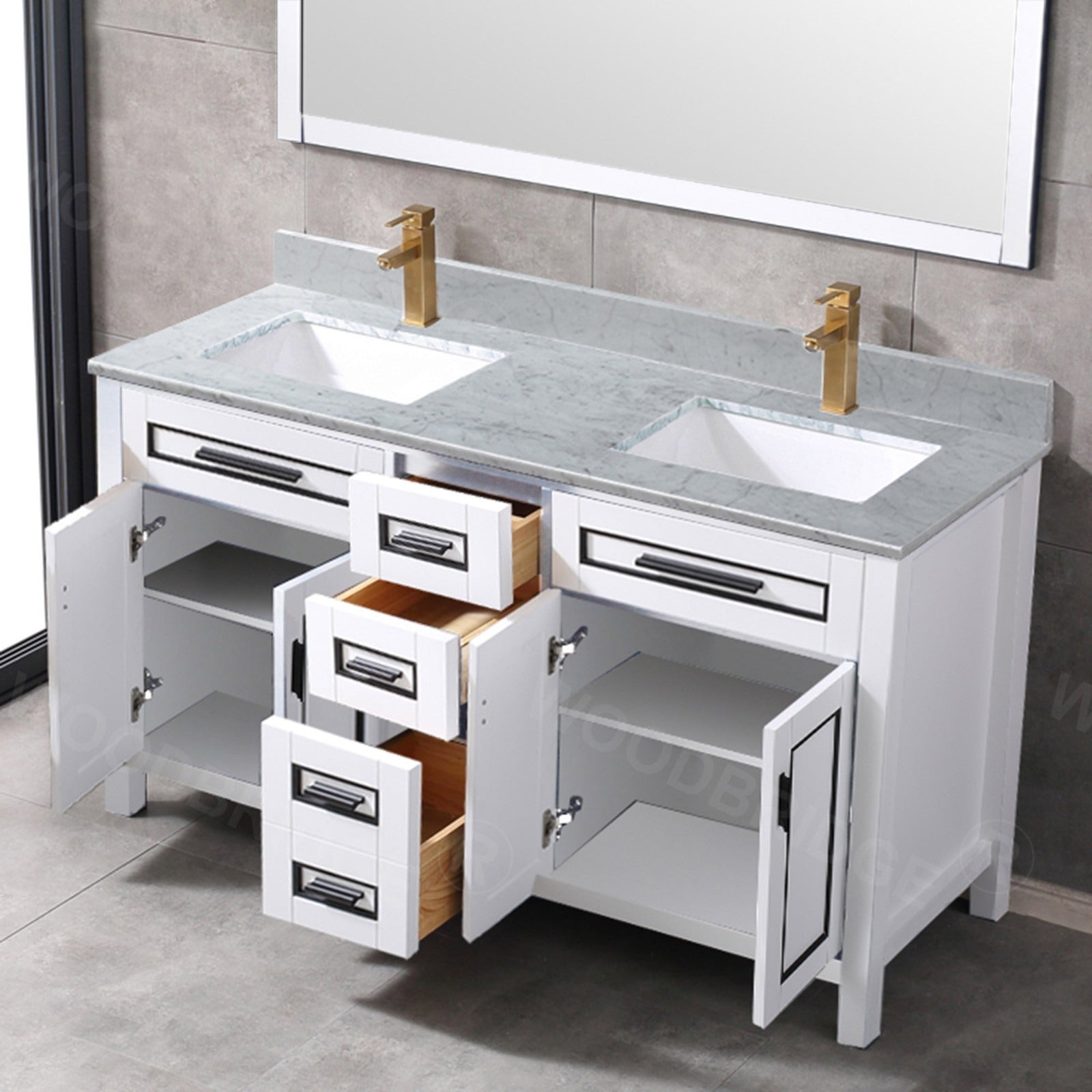 WOODBRIDGE Milan 61" Floor Mounted Single Basin Vanity Set with Solid Wood Cabinet