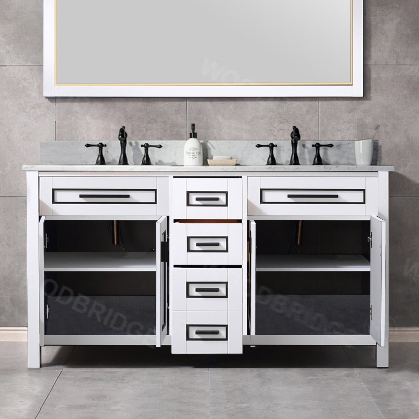 WOODBRIDGE Milan 61" Floor Mounted Single Basin Vanity Set with Solid Wood Cabinet