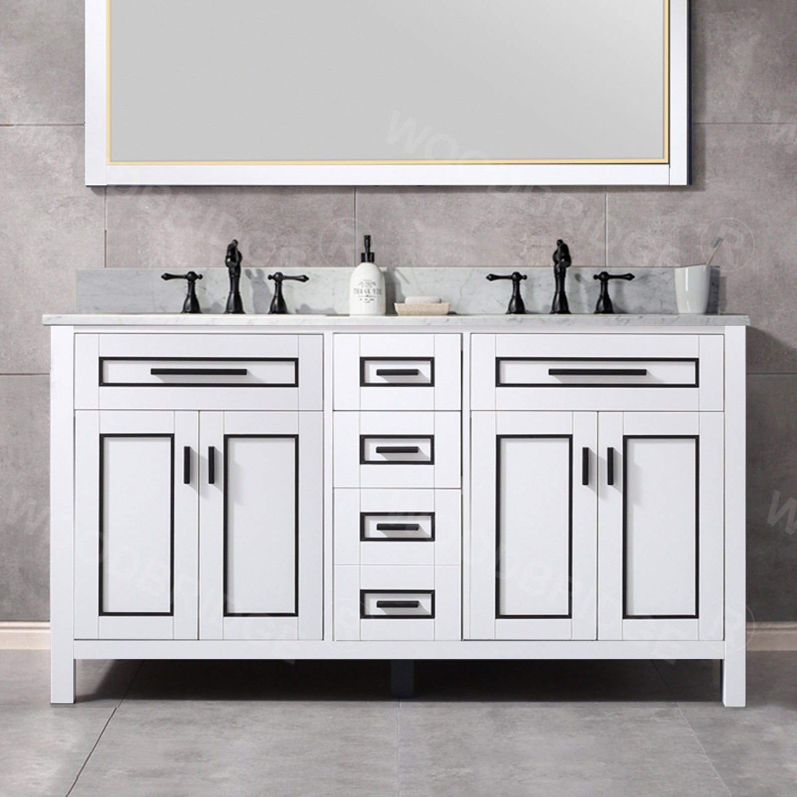WOODBRIDGE Milan 61" Floor Mounted Single Basin Vanity Set with Solid Wood Cabinet