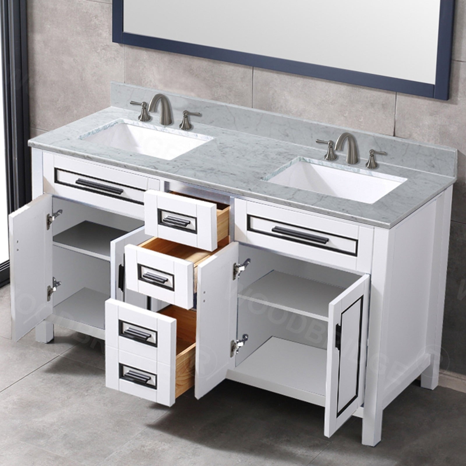 WOODBRIDGE Milan 61" Floor Mounted Single Basin Vanity Set with Solid Wood Cabinet