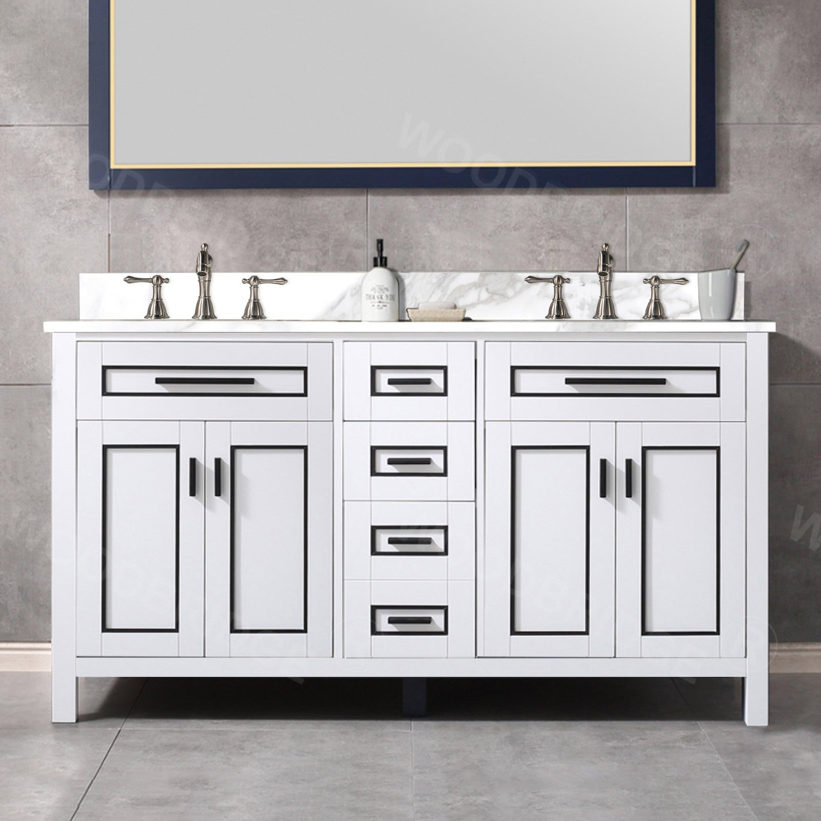 WOODBRIDGE Milan 61" Floor Mounted Single Basin Vanity Set with Solid Wood Cabinet