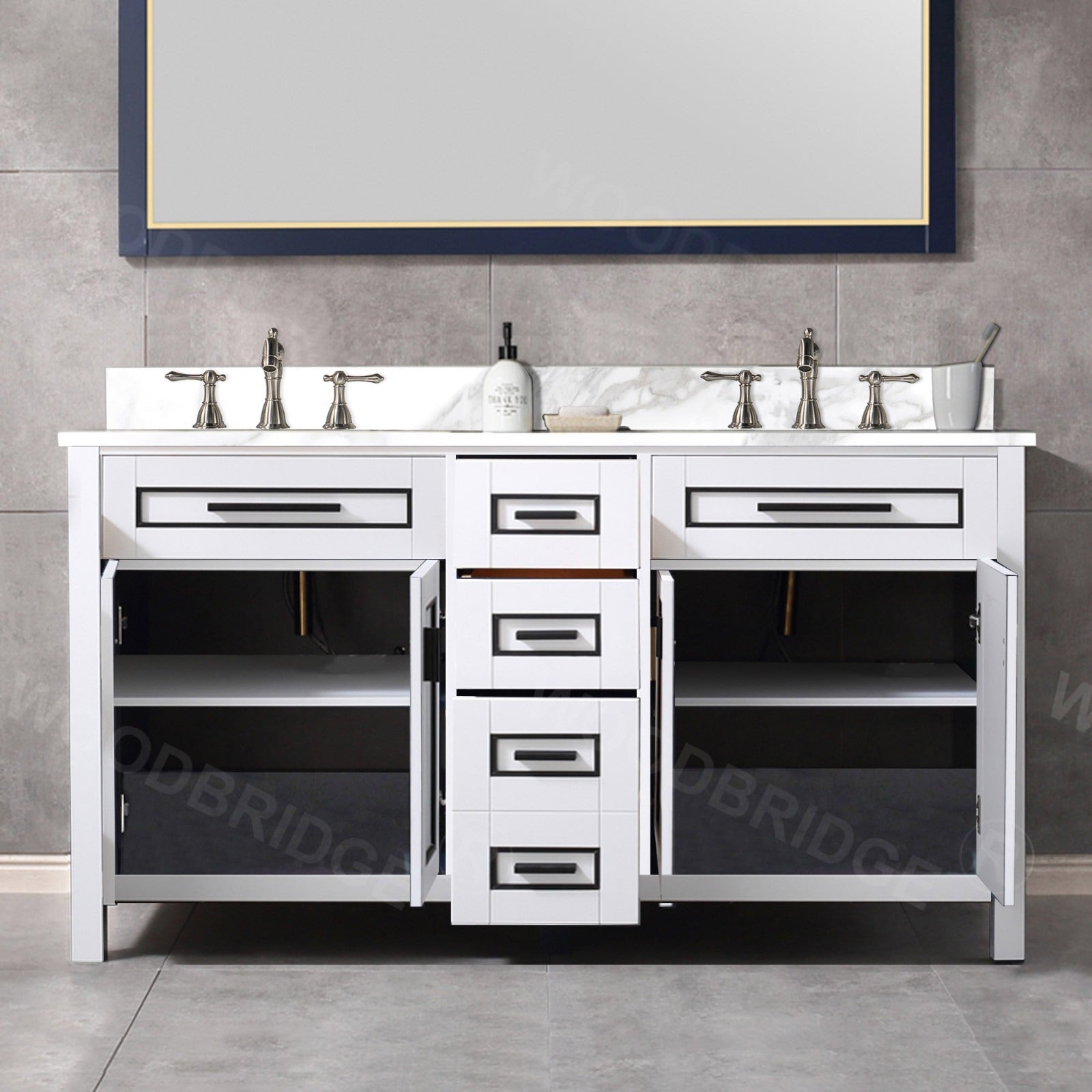 WOODBRIDGE Milan 61" Floor Mounted Single Basin Vanity Set with Solid Wood Cabinet