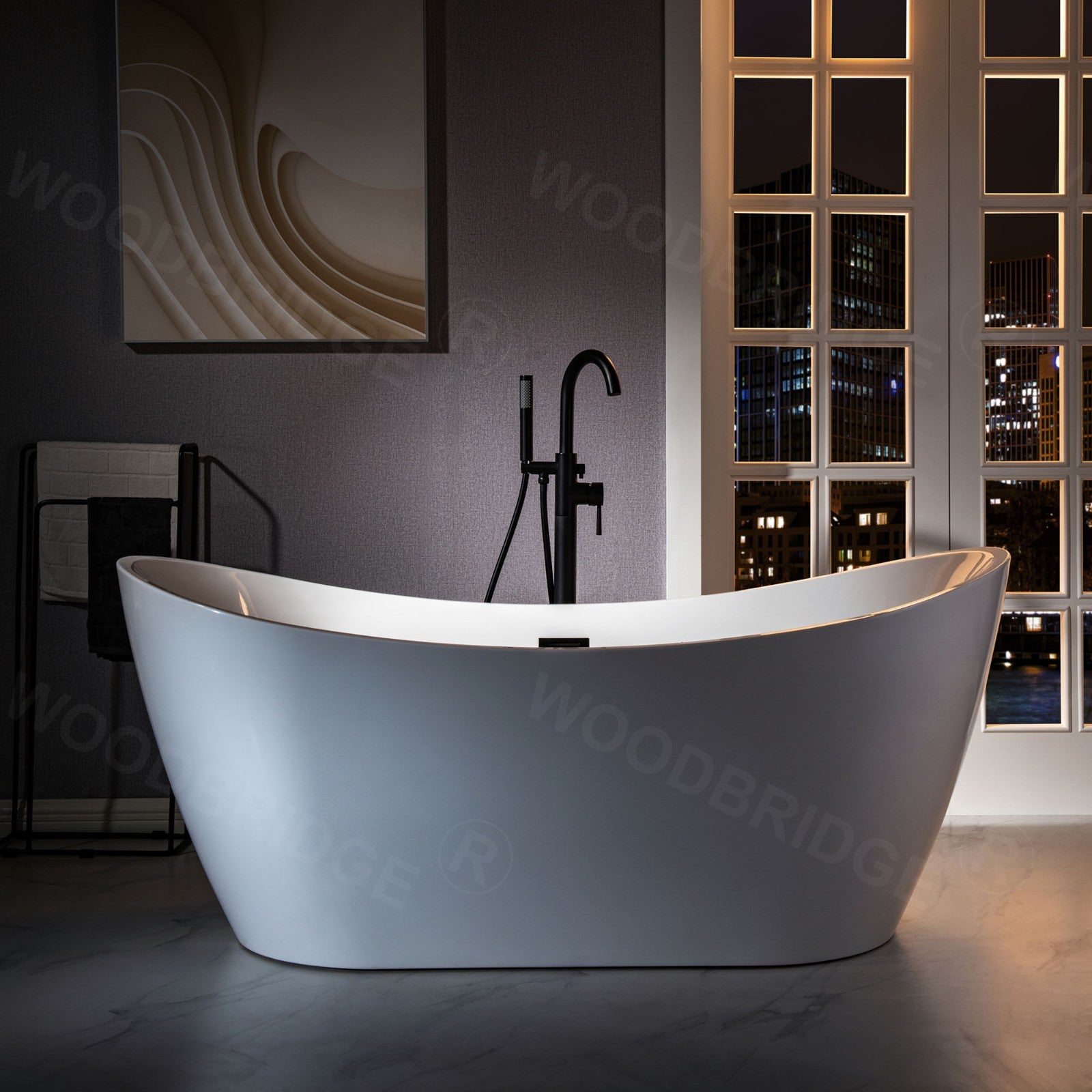 WOODBRIDGE Contemporary Single Handle Floor Mount Freestanding Tub Filler Faucet with Cylinder Shape Hand shower