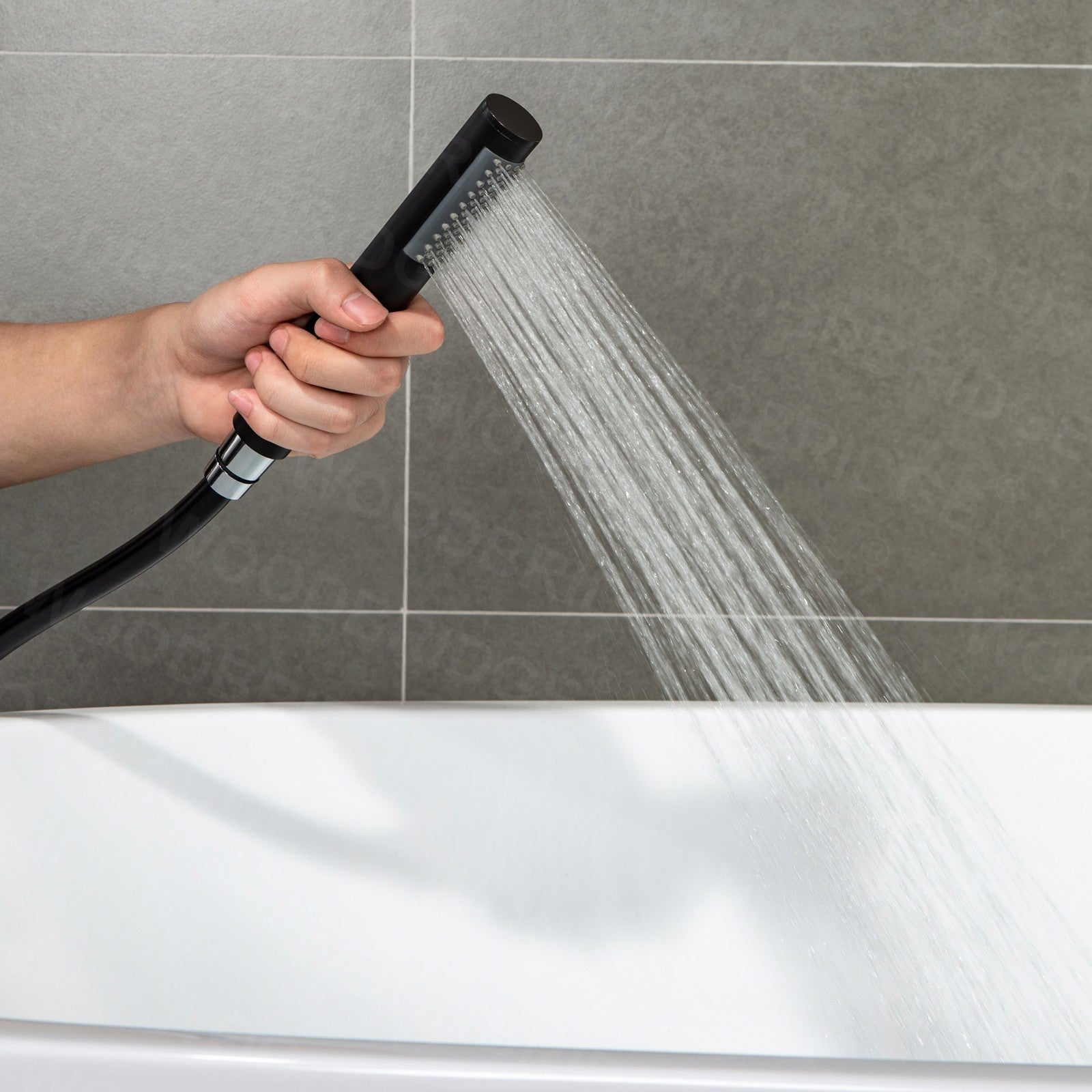 WOODBRIDGE Contemporary Single Handle Floor Mount Freestanding Tub Filler Faucet with Cylinder Shape Hand shower