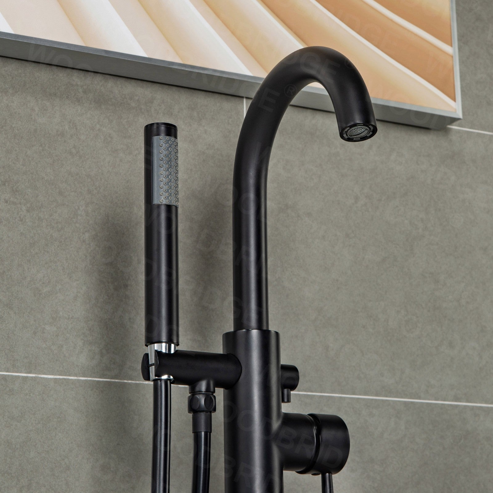 WOODBRIDGE Contemporary Single Handle Floor Mount Freestanding Tub Filler Faucet with Cylinder Shape Hand shower