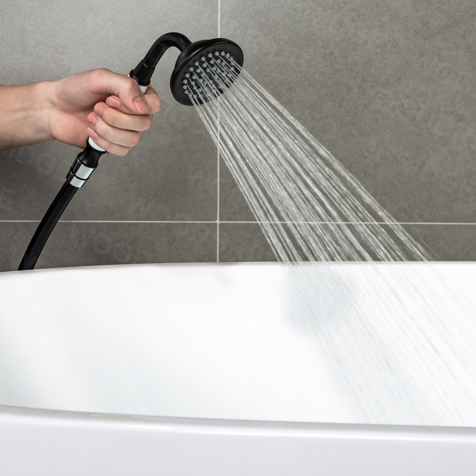 WOODBRIDGE Fusion Single Handle Floor Mount Freestanding Tub Filler Faucet with Telephone Hand shower