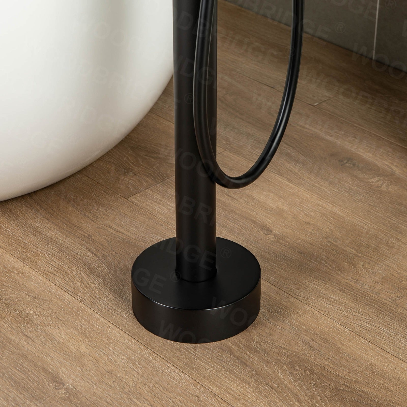 WOODBRIDGE Fusion Single Handle Floor Mount Freestanding Tub Filler Faucet with Telephone Hand shower