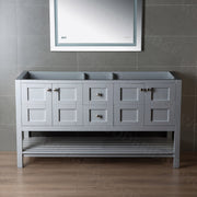 Sydney 60" inch Solid Wood Bathroom Vanity Base only | 2 Soft Closing Doors and 4 full Extension Solid Wood Dovetail Drawers | Grey Vanity Color
