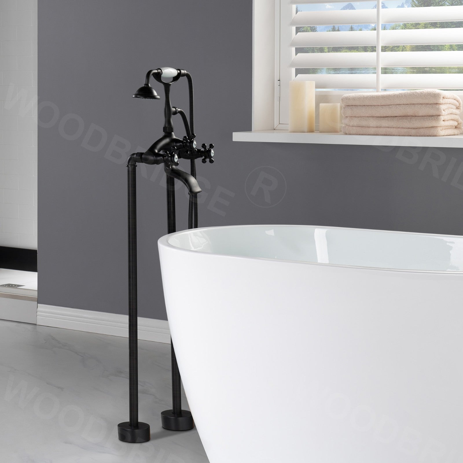WOODBRIDGE F0018BN Freestanding Clawfoot Tub Filler Faucet with Hand Shower and Hose