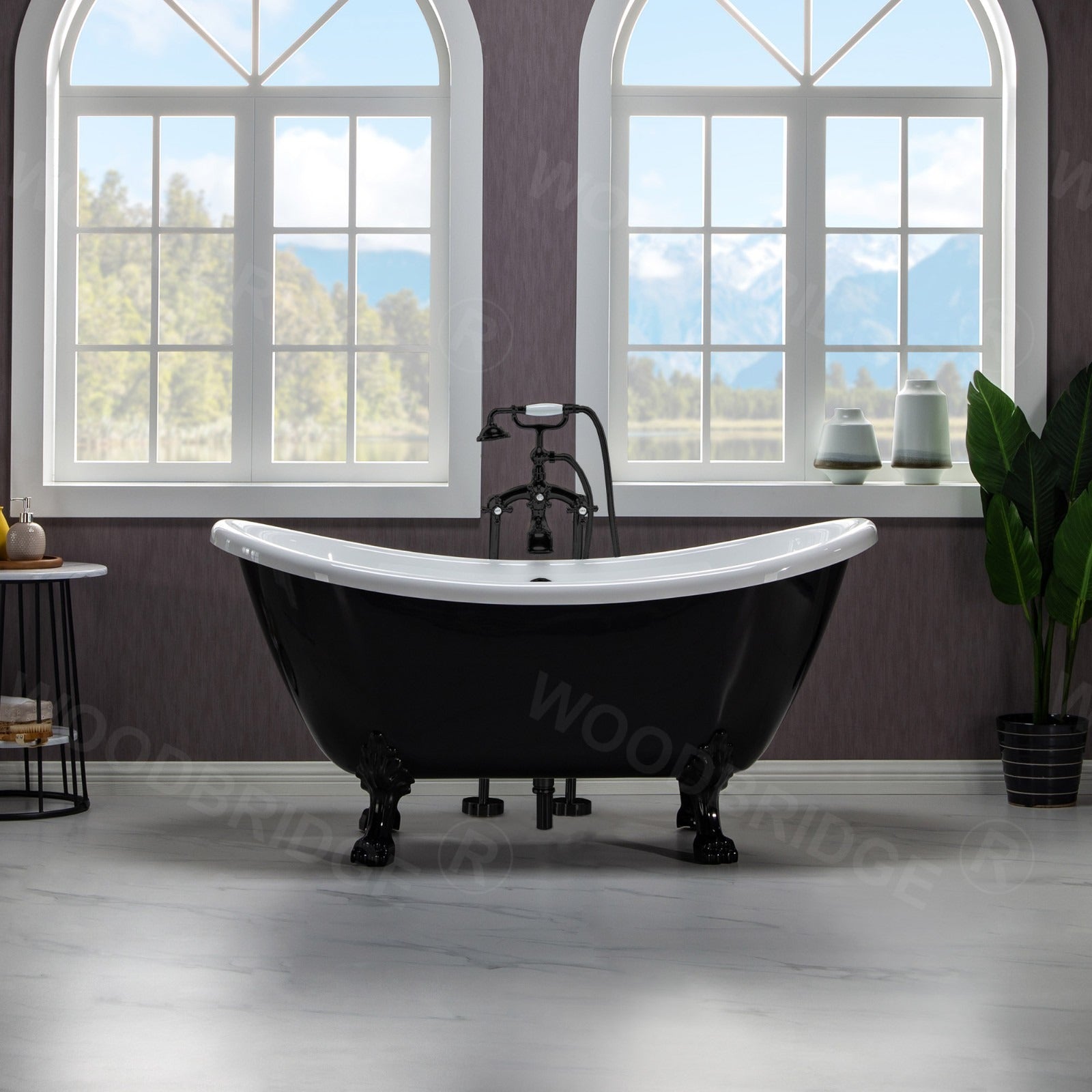 WOODBRIDGE 59" Heavy Duty Acrylic Double Slipper Clawfoot Bath Tub with Drain & Overflow, BTA1842