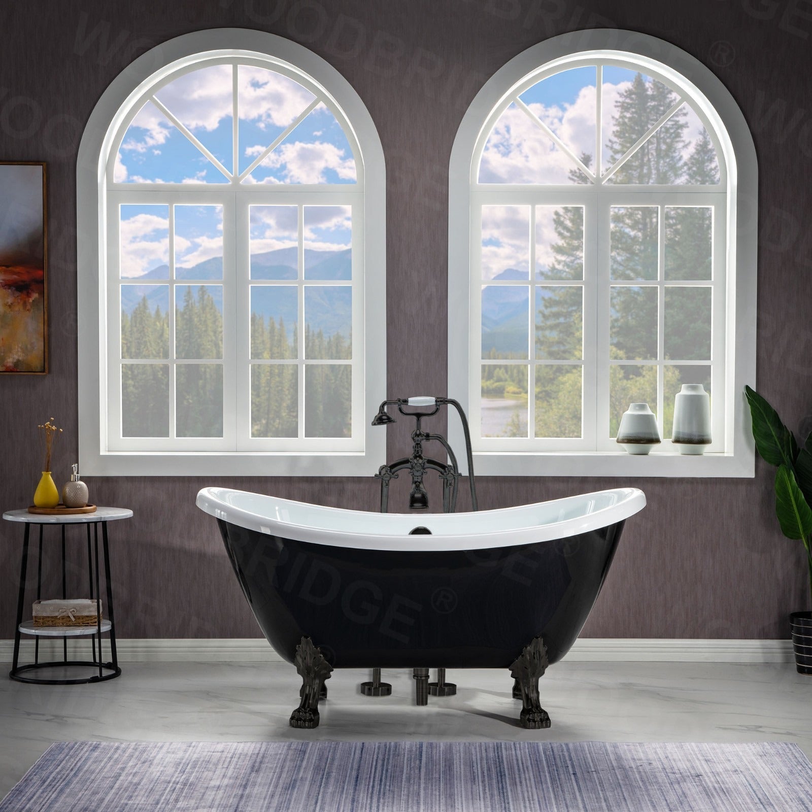 WOODBRIDGE 59" Heavy Duty Acrylic Double Slipper Clawfoot Bath Tub with Drain & Overflow, BTA1842