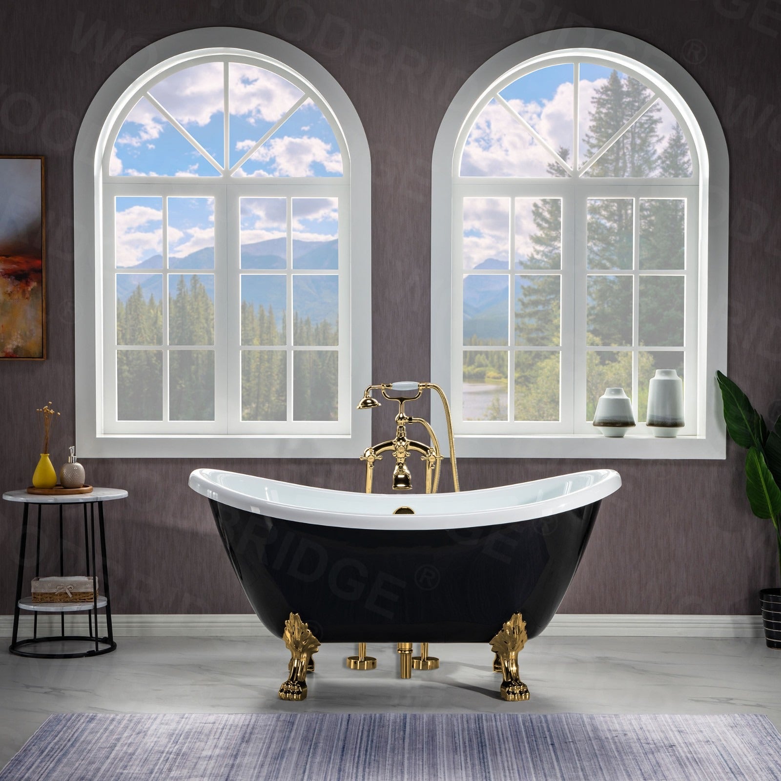 WOODBRIDGE 59" Heavy Duty Acrylic Double Slipper Clawfoot Bath Tub with Drain & Overflow, BTA1842